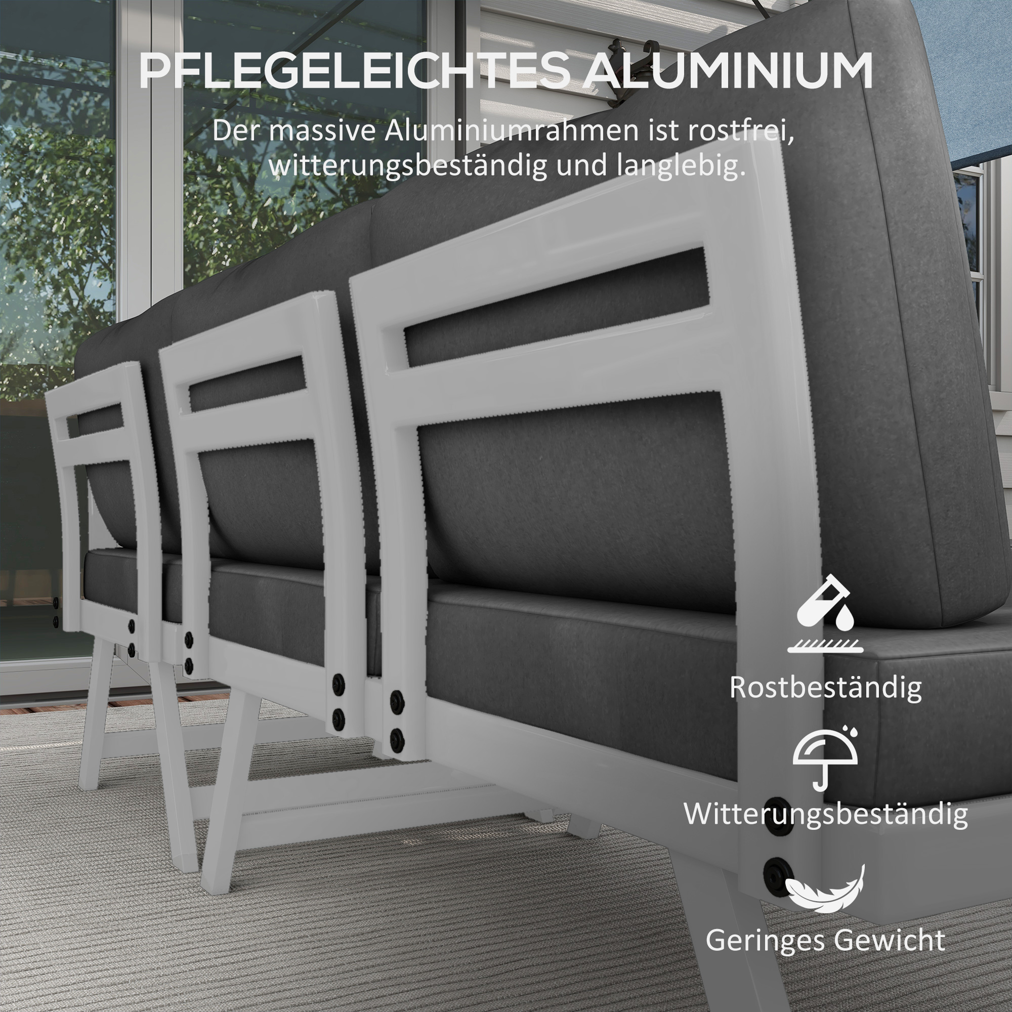 4-teilige Gartensitzgruppe Loungemöbel-Set 4-teilig, 115 cm x 61 cm x 65 cm, Grau + Weiß