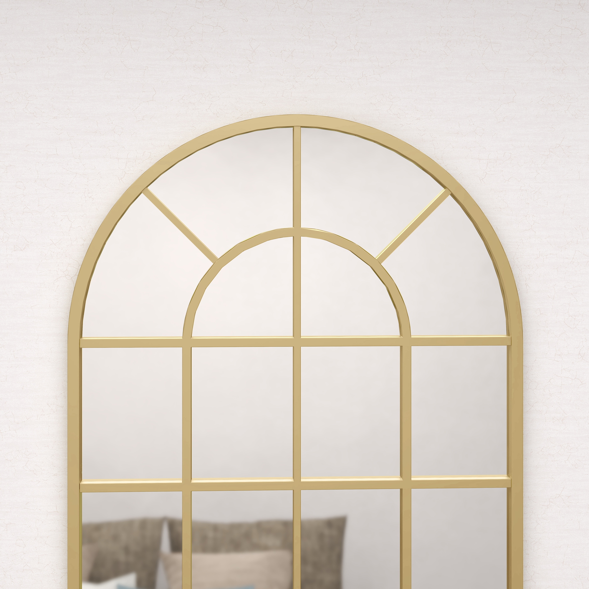 Wandspiegel, Fenster-Design, Flurspiegel, Metallrahmen, 110 x 65 cm, Gold