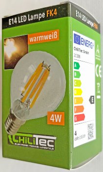 LED Tropfenlampe E14 "Filament T4", 3000k, 500lm, 230V/4W, warmweiß