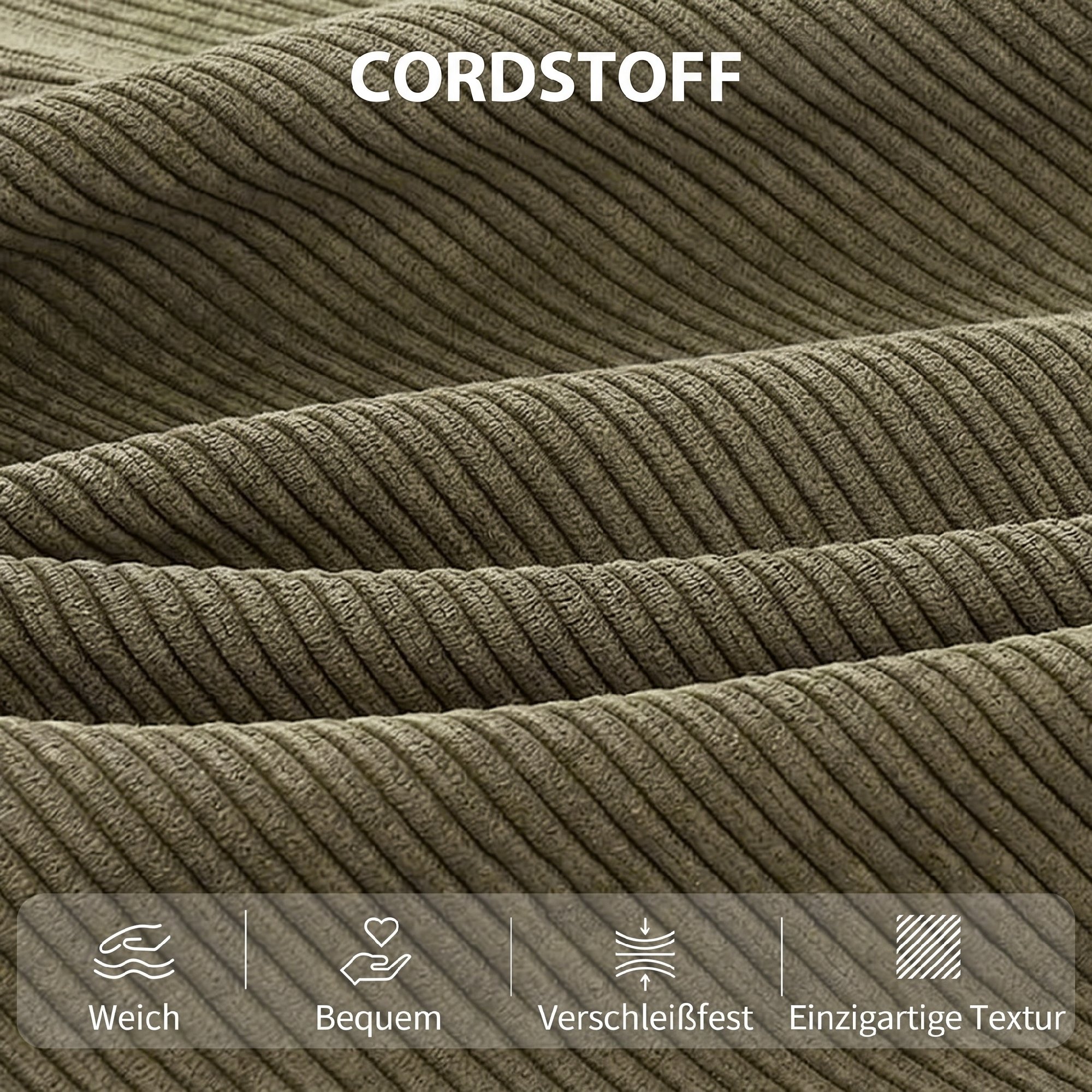 Schlafsofa mit verstellbarer Rückenlehne, Bettfunktion, verstecktem Stauraum und Cordbezug, Dunkelgrün