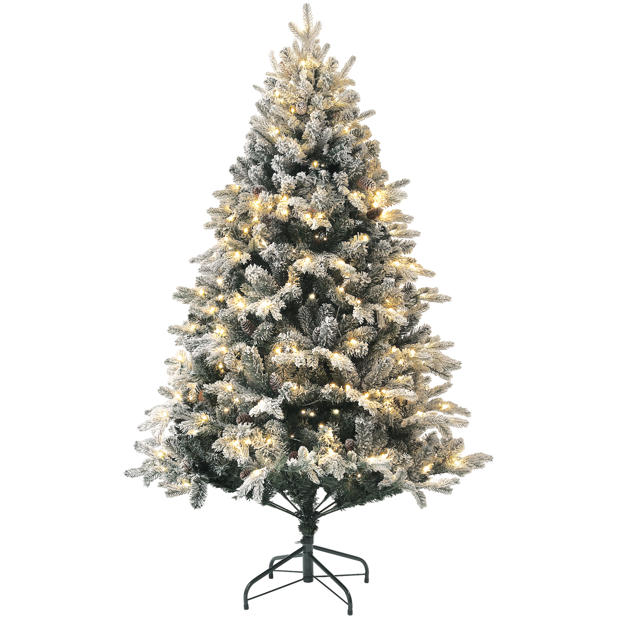 Künstlicher Weihnachtsbaum, 180 cm, LED-Lichter, schneebedeckt, flammenhemmend, Metall
