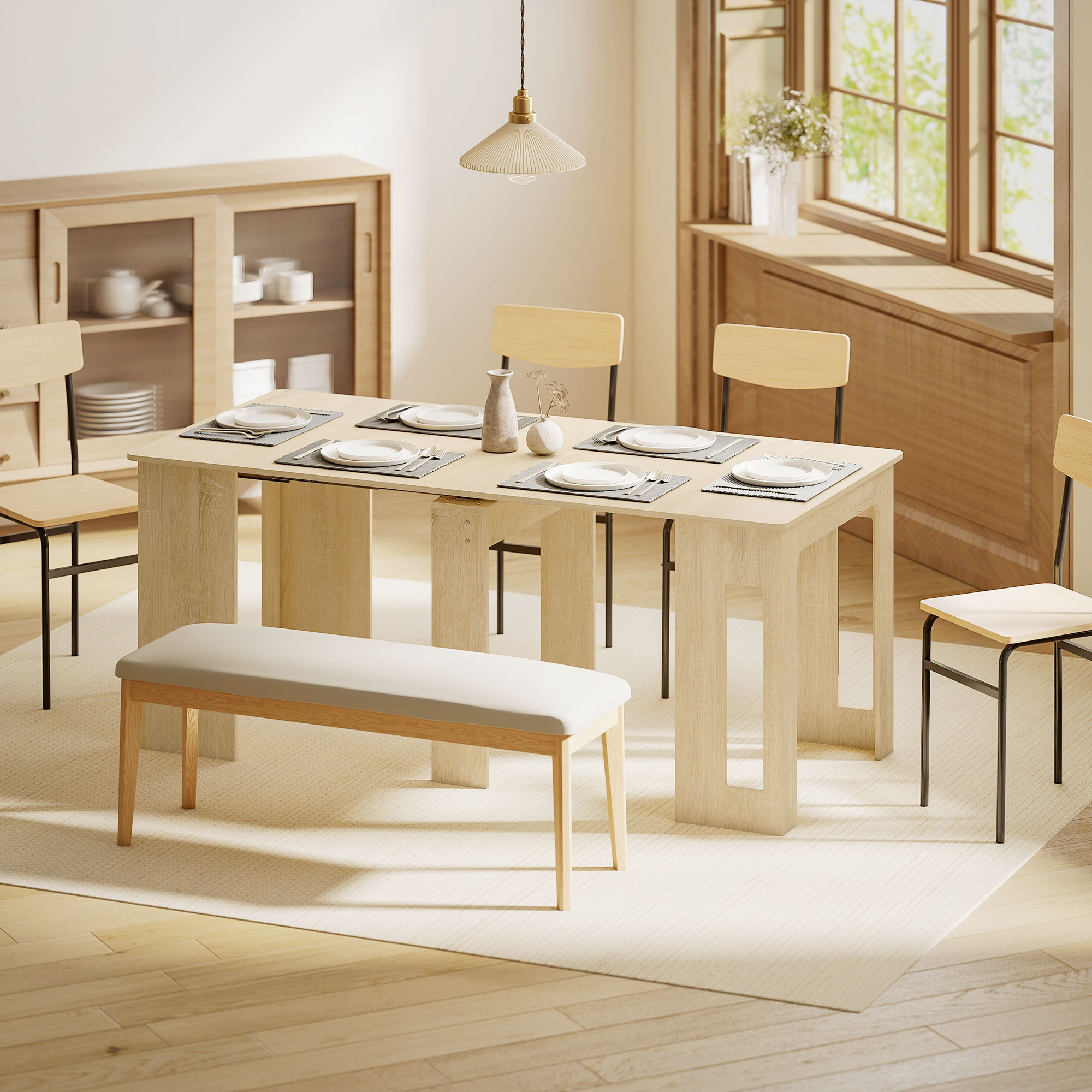 Esstisch, Klapptisch, ausziehbarer Küchentisch, Esszimmertisch, Spanplatten, 60-180 x 85 x 75 cm, Natur