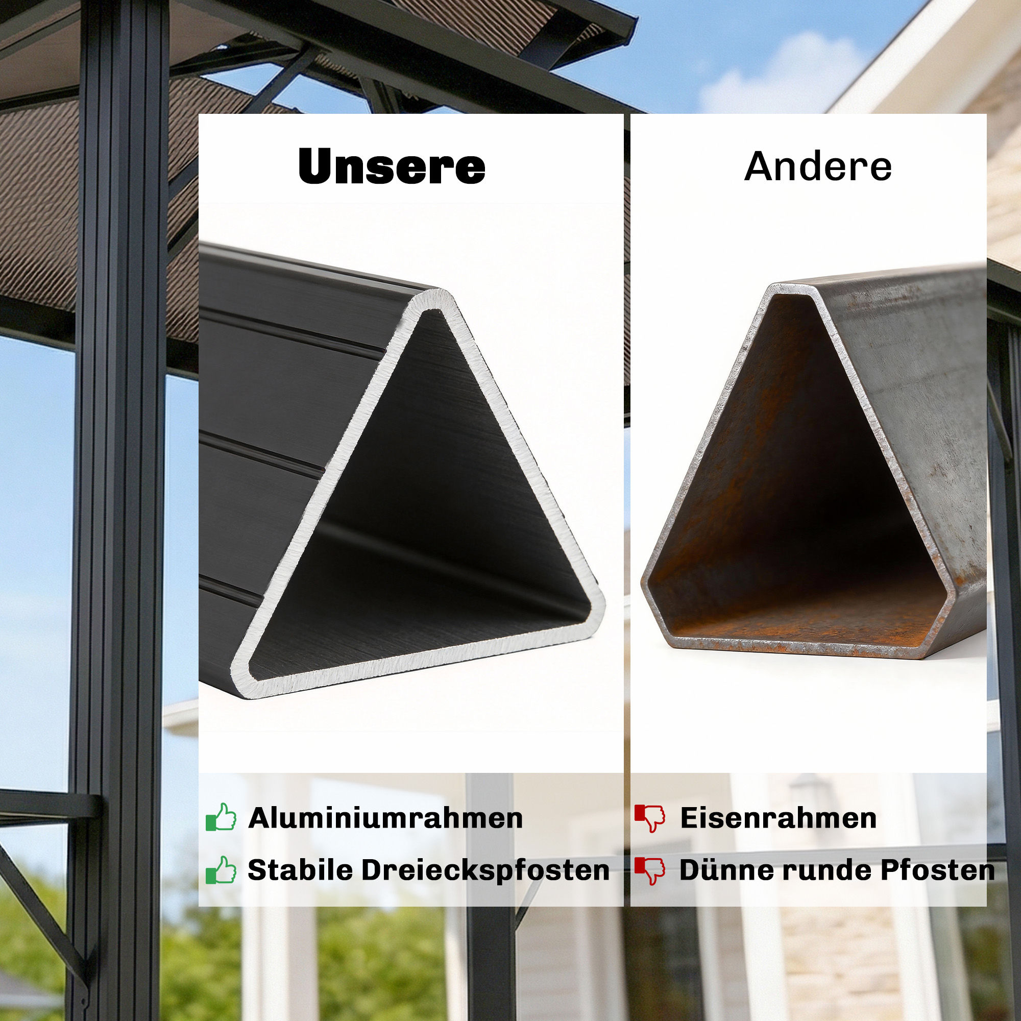 Grillpavillon 2,5 x 1,5 m, Wasserdicht Grillüberdachung mit Doppeldach aus Polycarbonat Seitenablage Braun