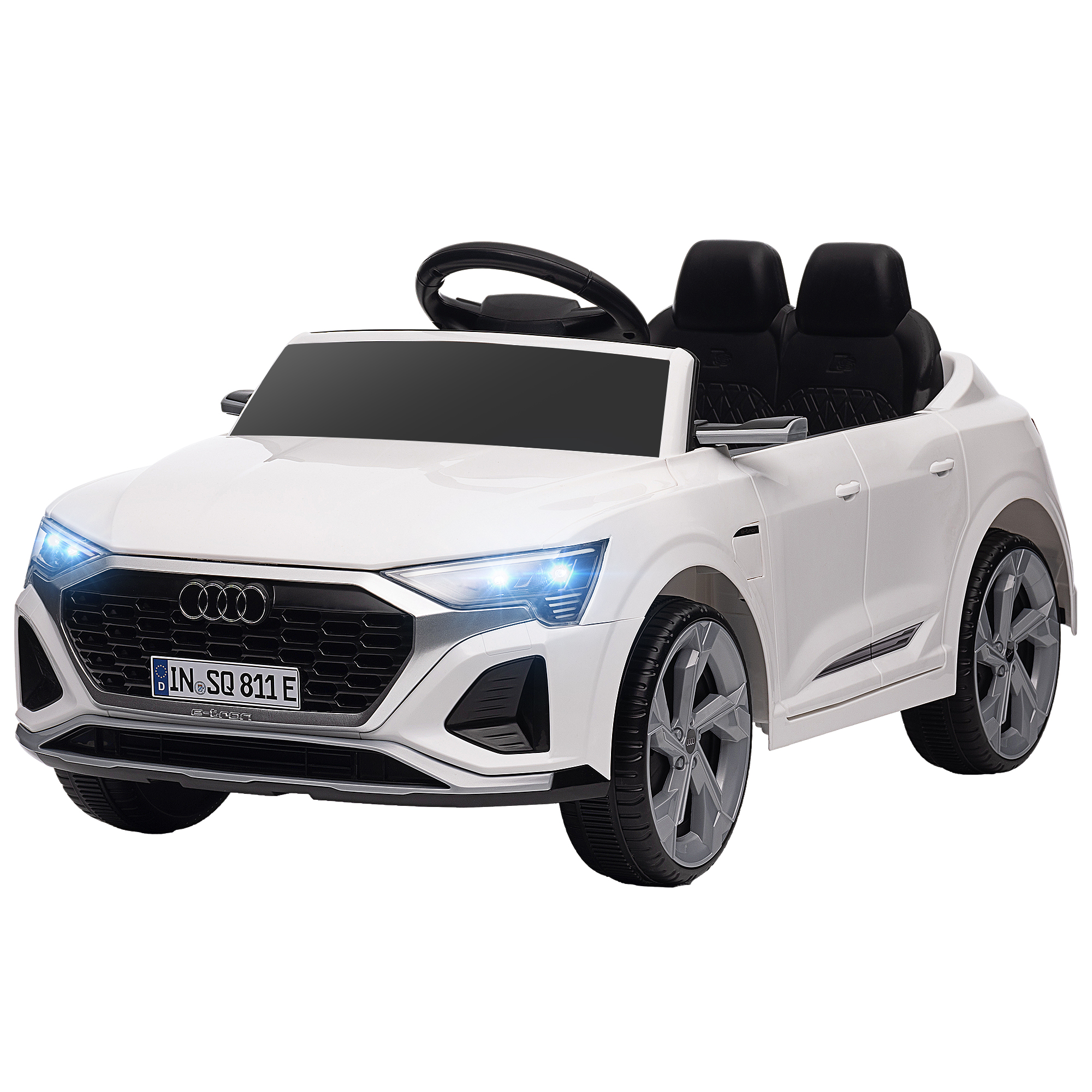 Elektro-Kinderauto, 12V Audi Q8, 3-5 km/h, Fernsteuerung, Scheinwerfer, Musik, Weiß