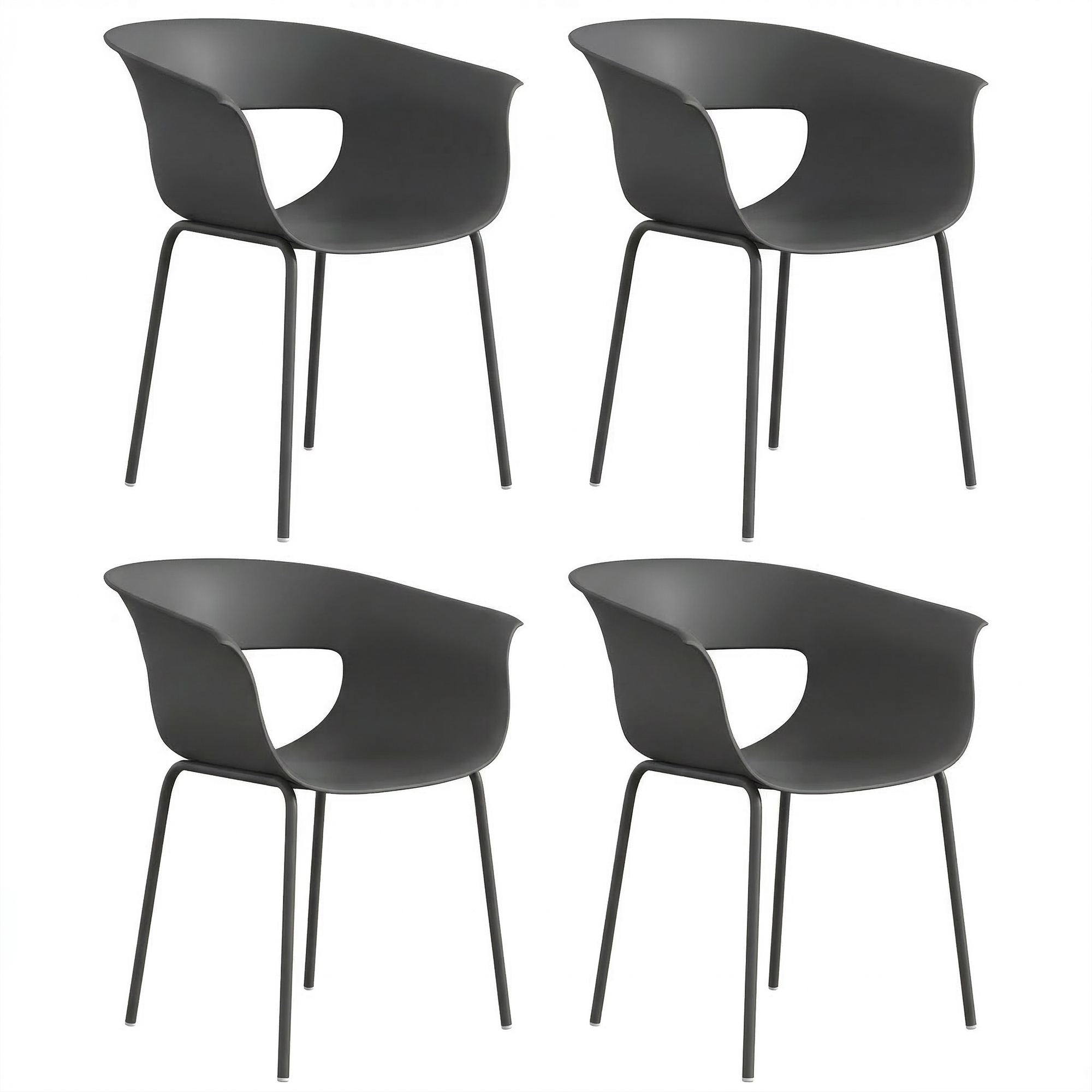 Gartenstühle 4er Set ergonomisch Balkonstühle mit Ausschnittdesign Armlehne Wetterfest rostbeständig Dunkelgrau