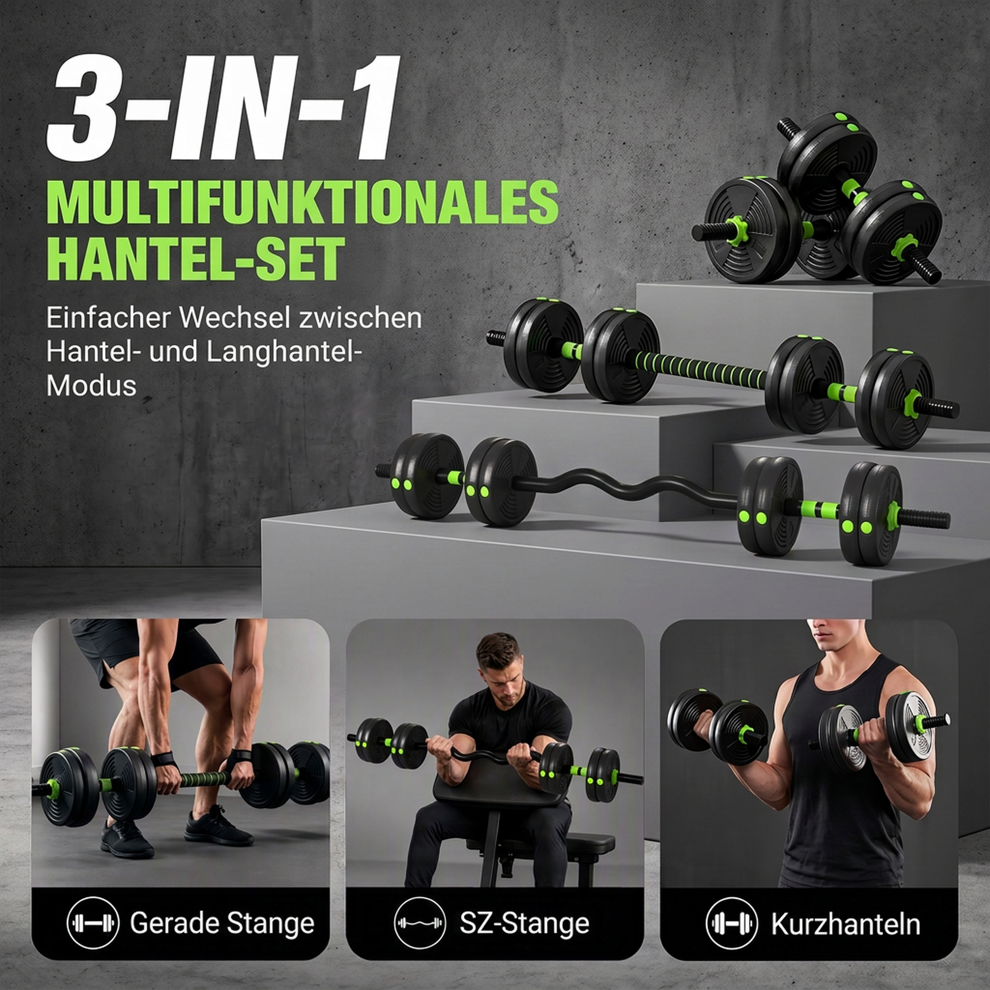 Hantelset verstellbar 15 KG Kurzhantel Set Kurzhanteln Langhanteln Hanteln Set für Krafttraining