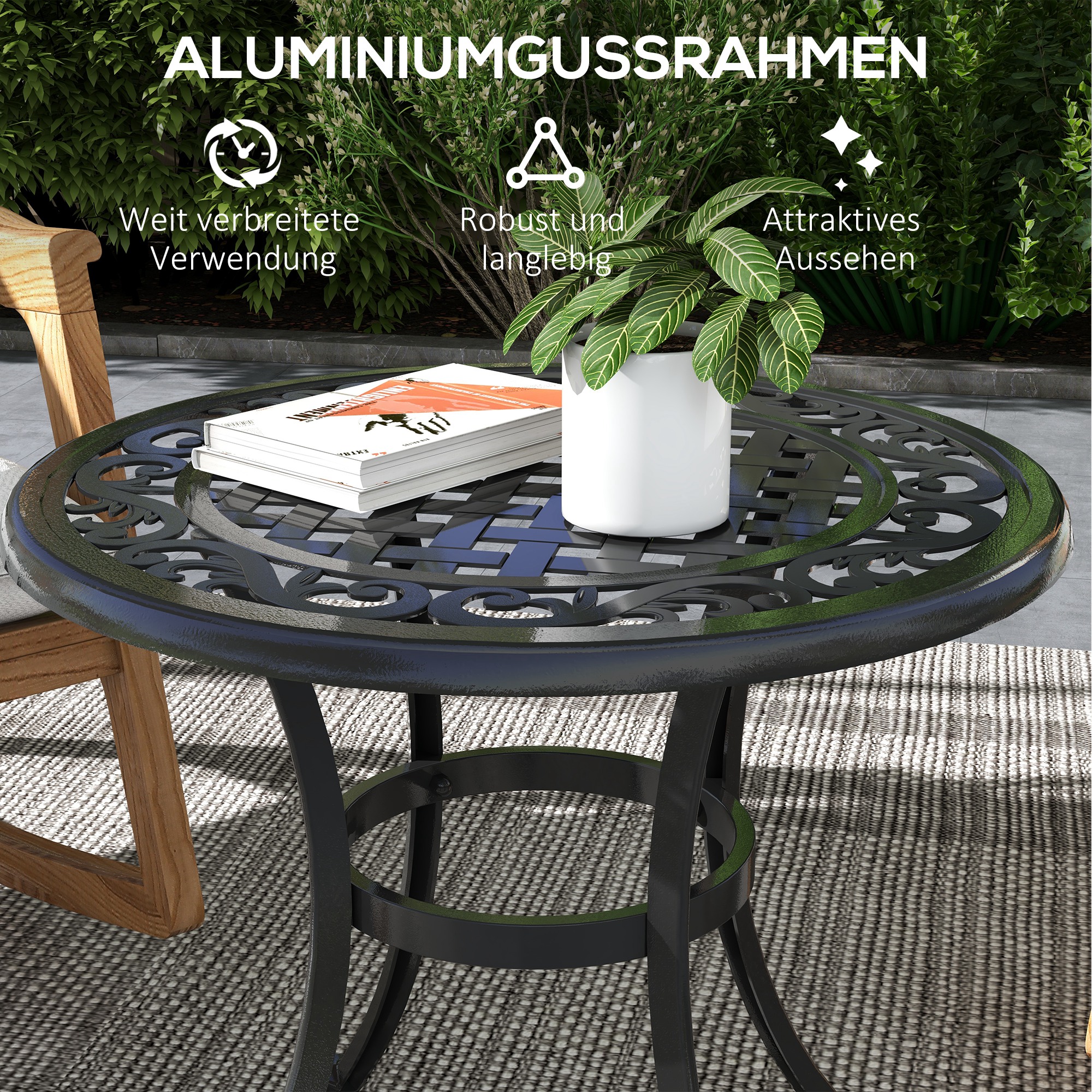 Gartentisch Loungetisch Balkontisch, Vintage-Design, 60 x 60 x 53 cm, Schwarz