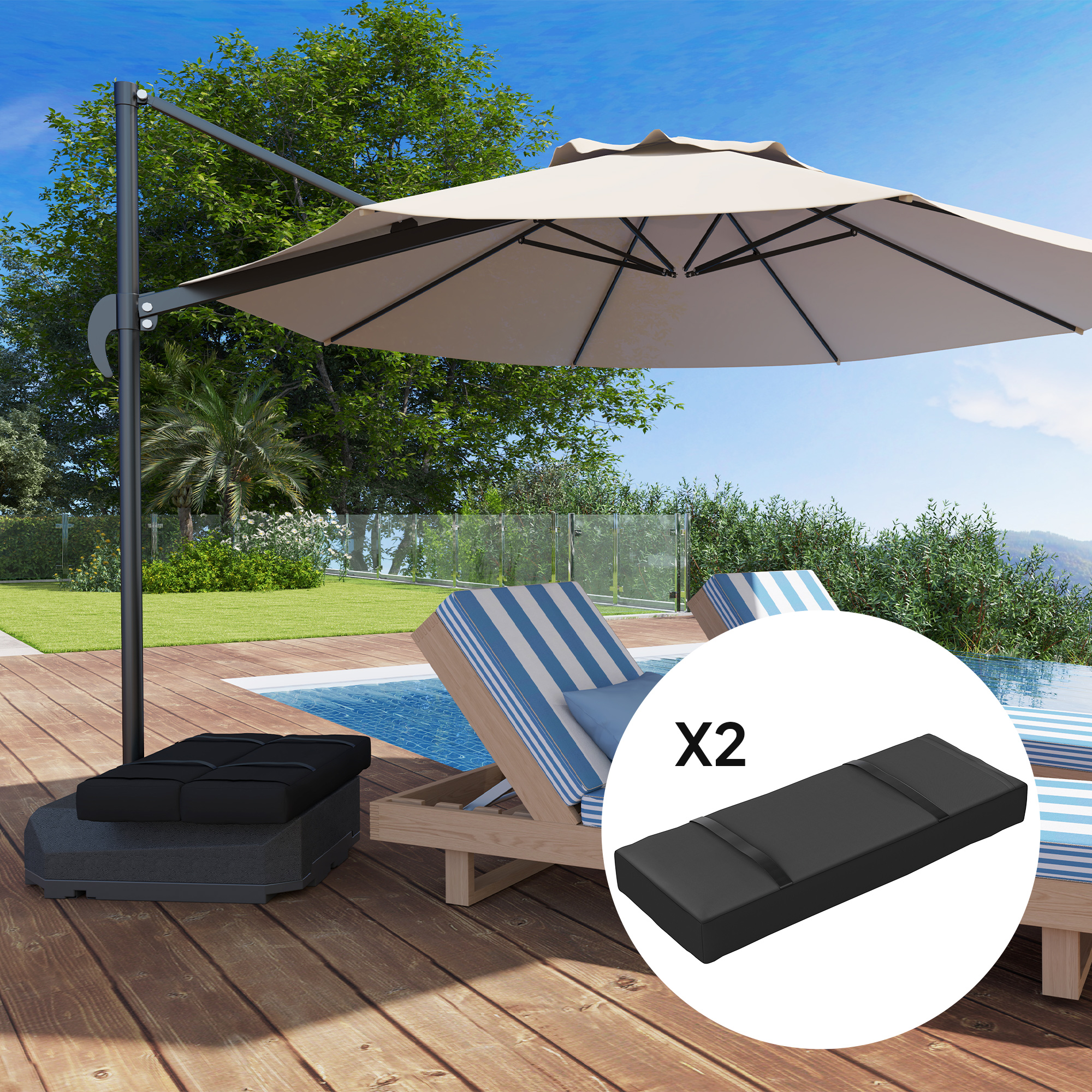 2er Set Sandsäcke für Sonnenschirm auffüllbare bis 25 kg Sandsack für Schirmständer 600D Oxford Schwarz
