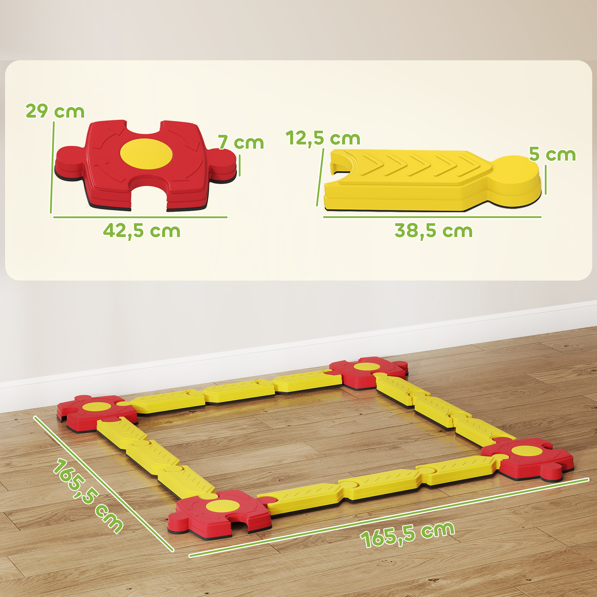 Kinder Schwebebalken-Set, frei gestaltbar, Kunststoff, flexible Teile, Gelb+Rot