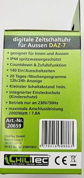 digitale Wochen-Zeitschaltuhr "DAZ-7" / IP44, max. 2000W / 8,7A