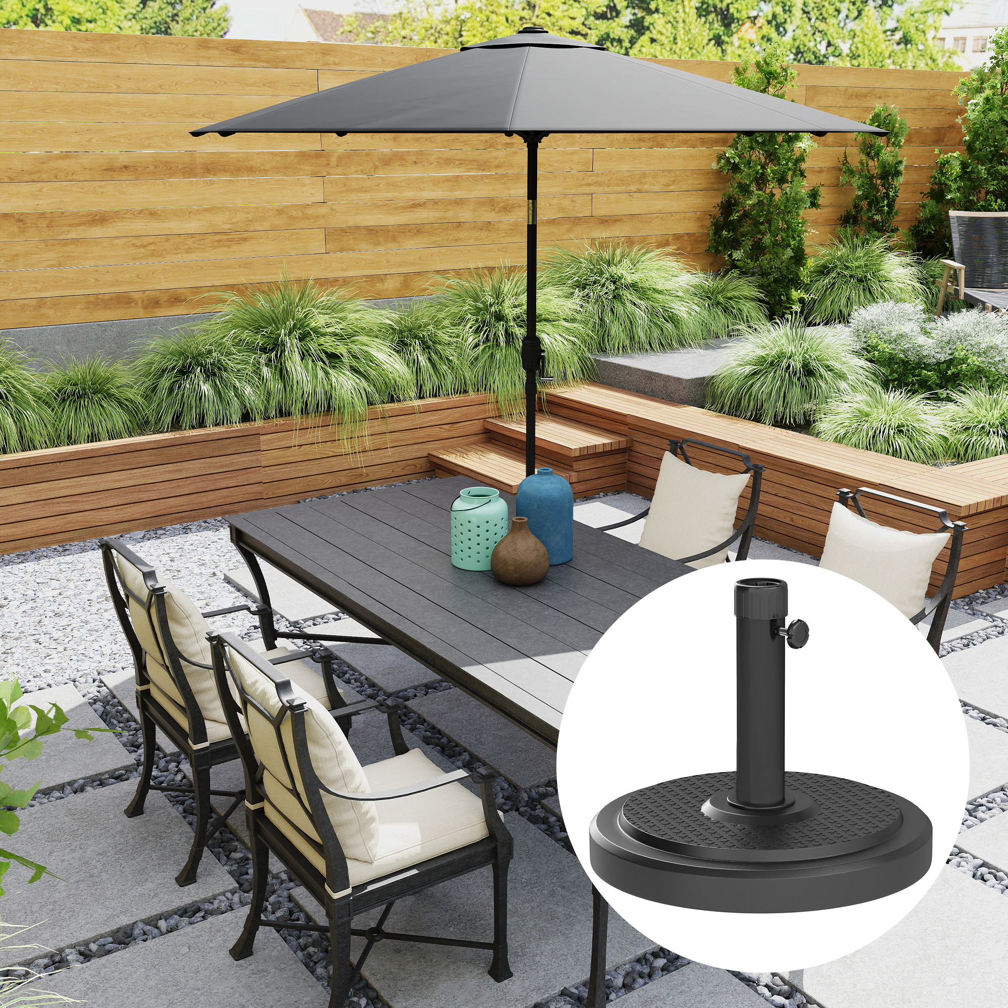 Sonnenschirmständer aus Zement 22kg Rund Schirmständer mit Feststellknopf, für Sonnenschirm 38mm/48mm