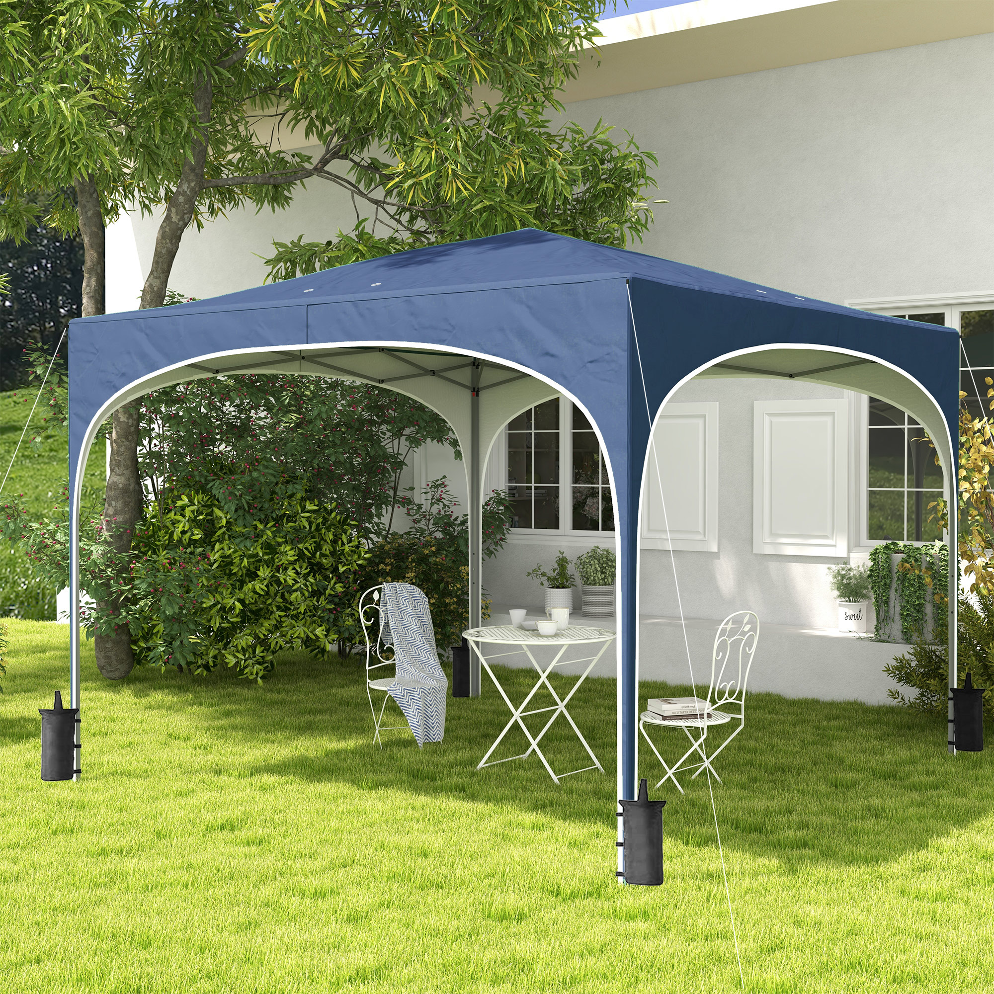Faltpavillon, höhenverstellbar, Metallstützen, robuste Plane, inkl, Tragetasche, 2,95 x 2,95 x 2,55m, Dunkelblau