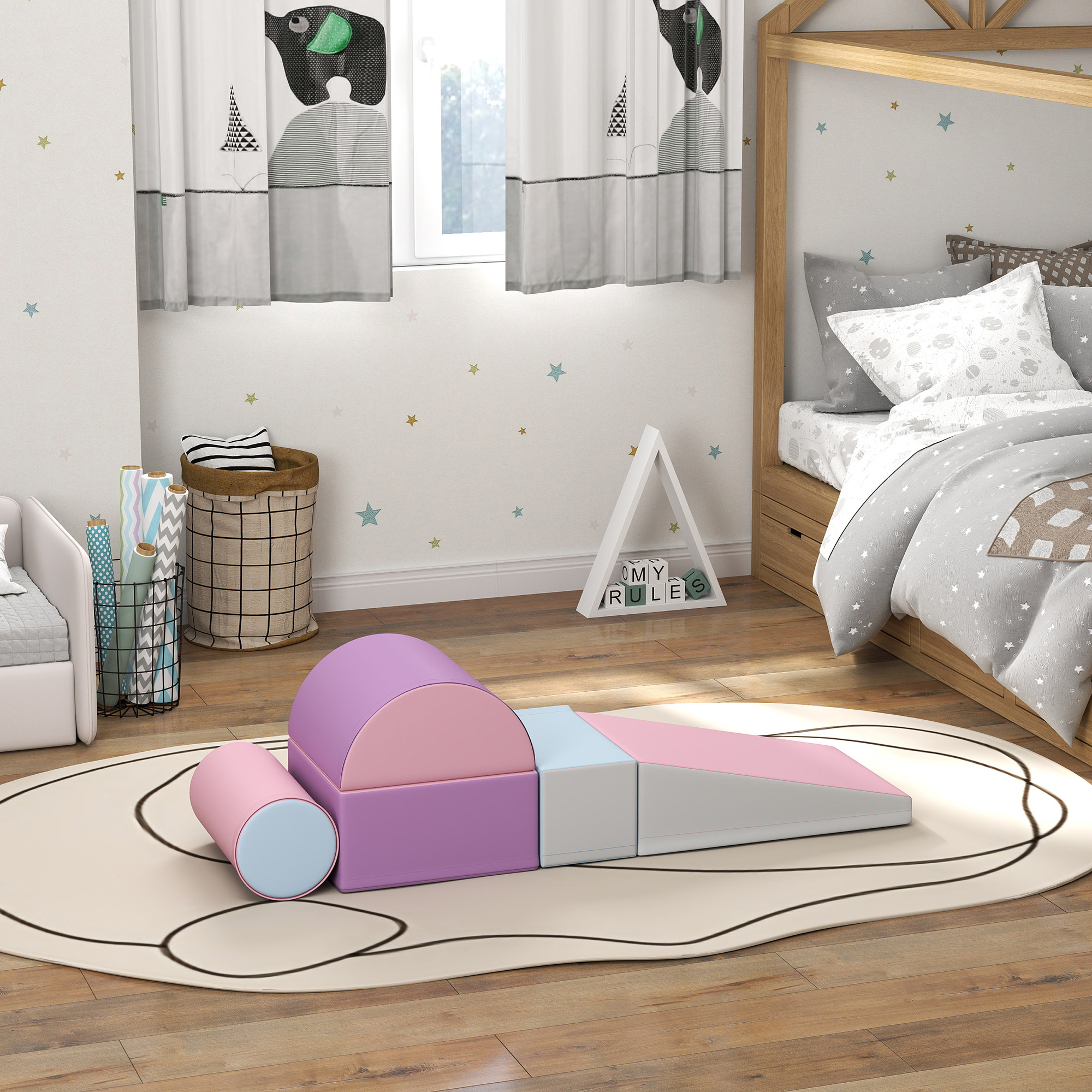 Softbausteine, 5er-Set Schaumstoff-Bausteine für Kinder im Alter von 1-3 Jahren, Kunstleder, Mehrfarbig