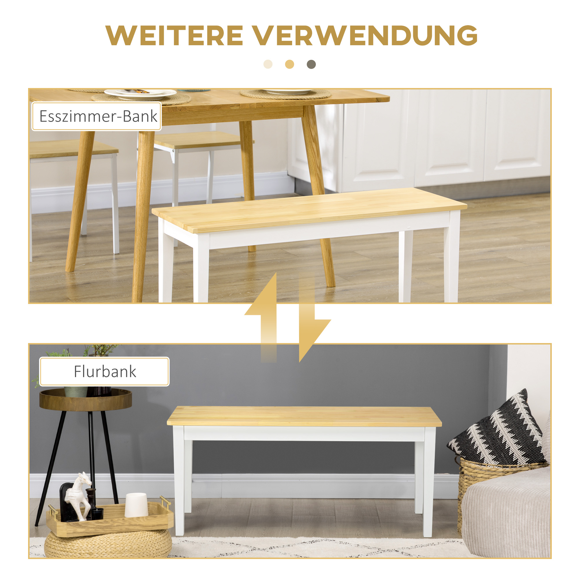 Sitzbank Holzbank 2er-Sitzbank, Massivholz, lackiert, Natur+ Weiß