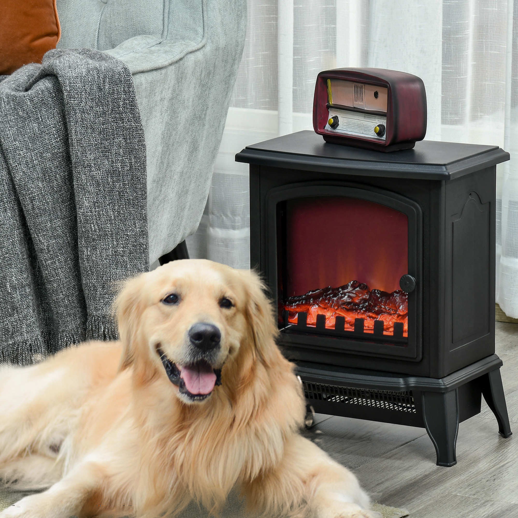 Elektrokamin freistehend, Flammeneffekt, 2 Heizmodi 1000W/2000W, gehärtetes Glas, Schwarz, 36,5x24x45,5 cm