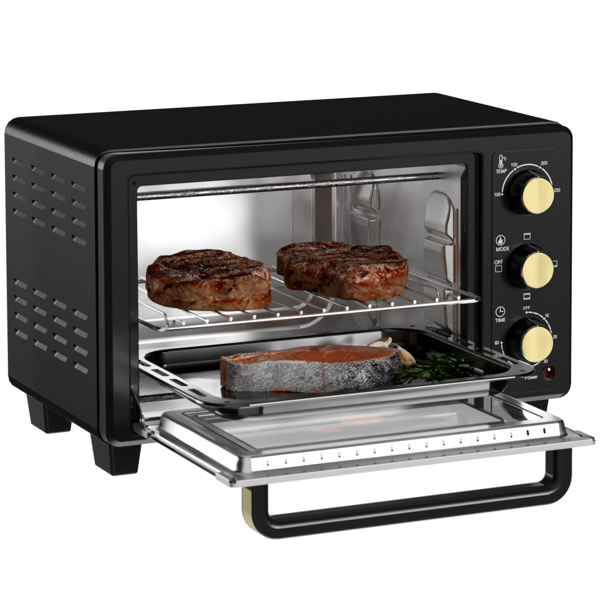 Mini-Ofen, Toasterofen, Timer, Gitterrost, Backblech, Glasfenster, Metall, Schwarz Mini-Ofen, Toasterofen, Timer, Gitterrost, Backblech, Glasfenster, Metall, Schwarz