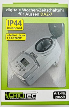 digitale Wochen-Zeitschaltuhr "DAZ-7" / IP44, max. 2000W / 8,7A