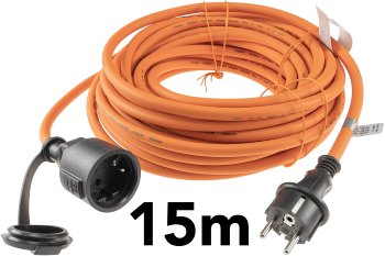 Verlängerungskabel 15m, IP44, Orange / H07RN-F 3G1,5 , Stecker / Kupplung