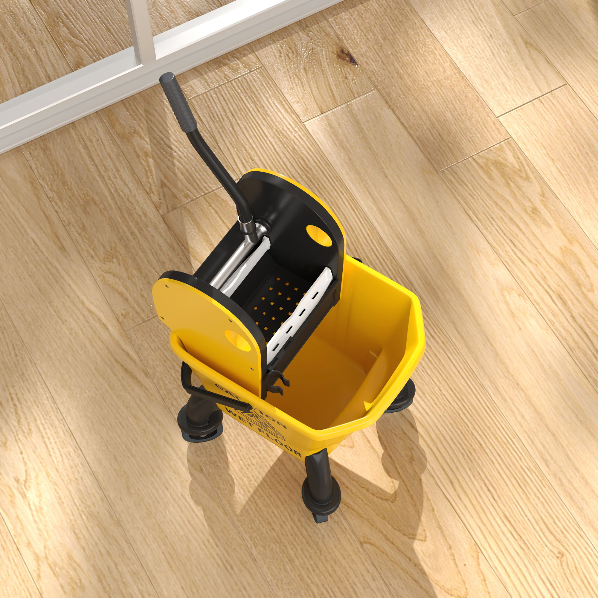Rollbarer Mopp-Eimer, Wischeimer mit Auswringer und Mopp, 26 Liter, Gelb