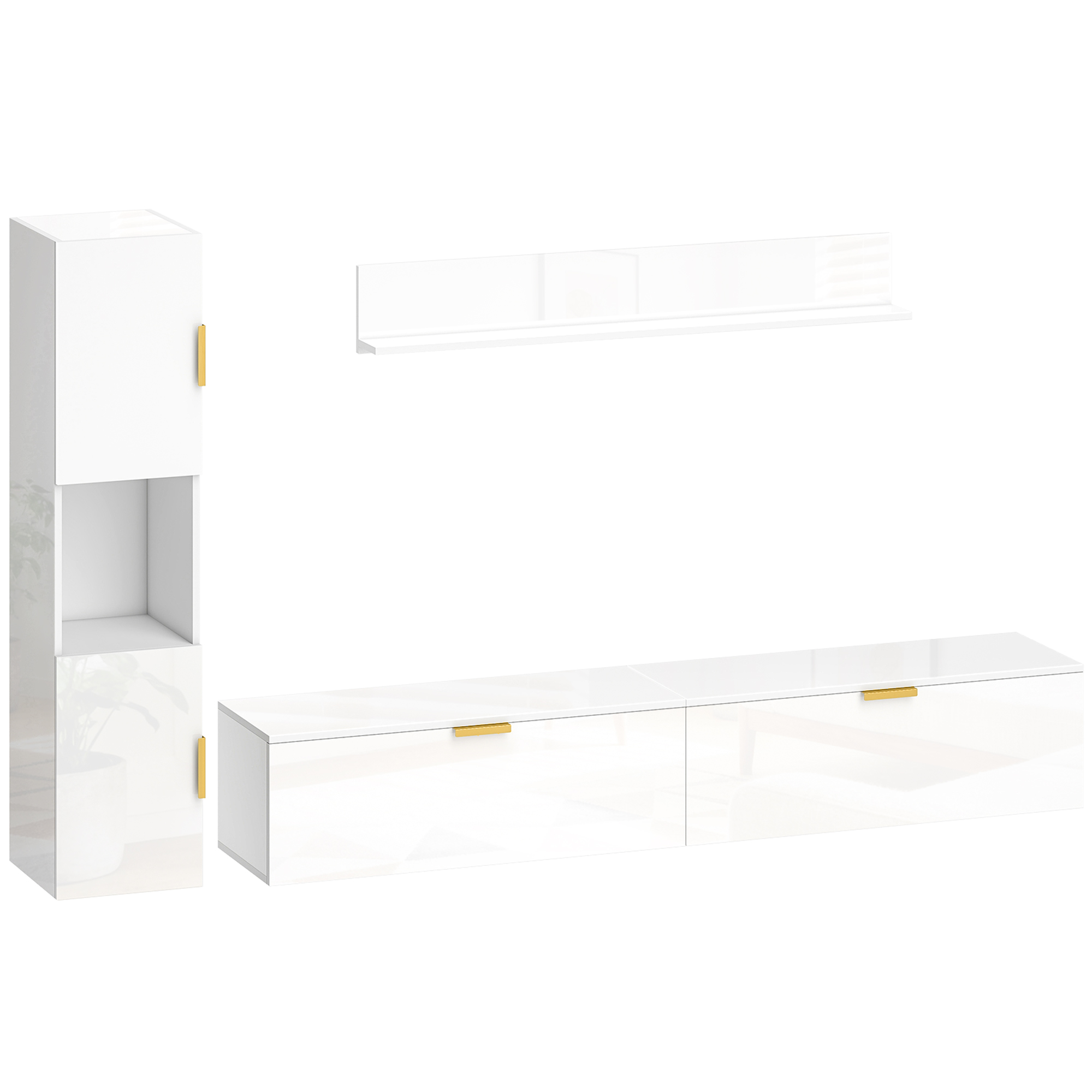 Schwebendes TV-Board mit Klapptüren Entertainment-Center Wandregal Schrank 180 cm Hochglanz Weiß