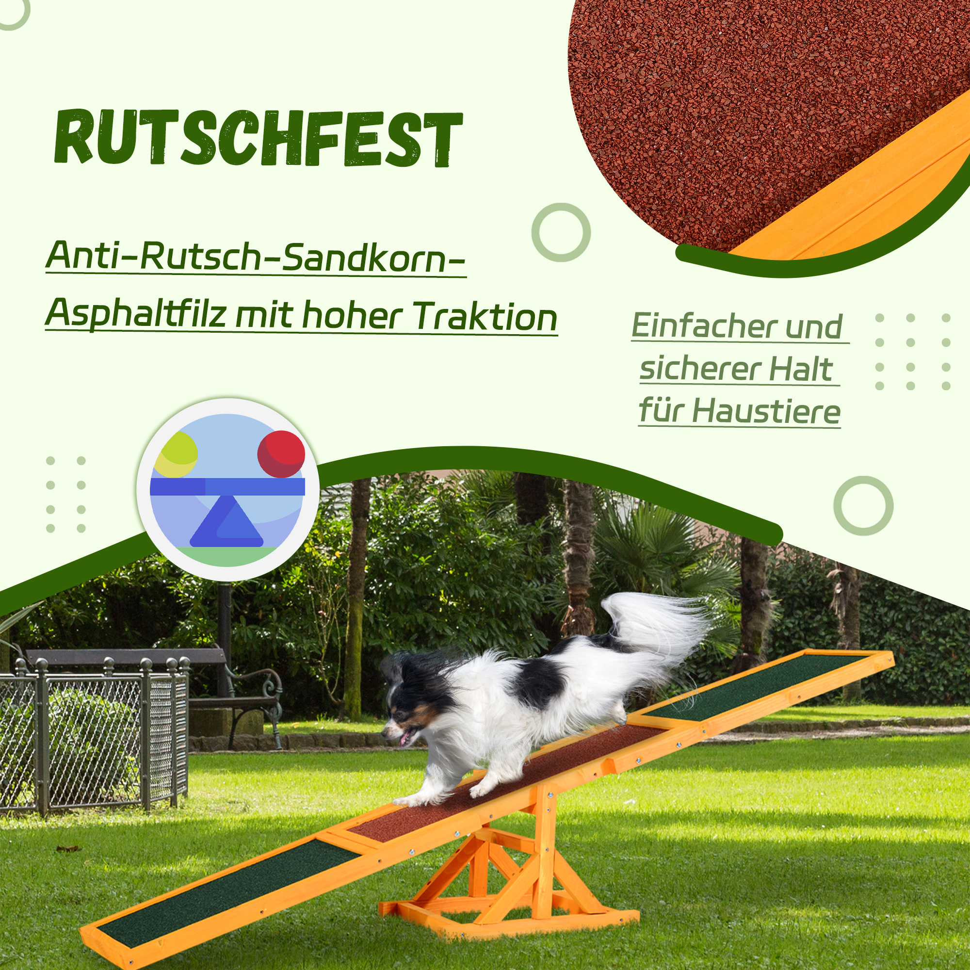 Hundewippe für Agility Training, rutschfest, bis 50 kg belastbar, 180 x 30 x 30 cm