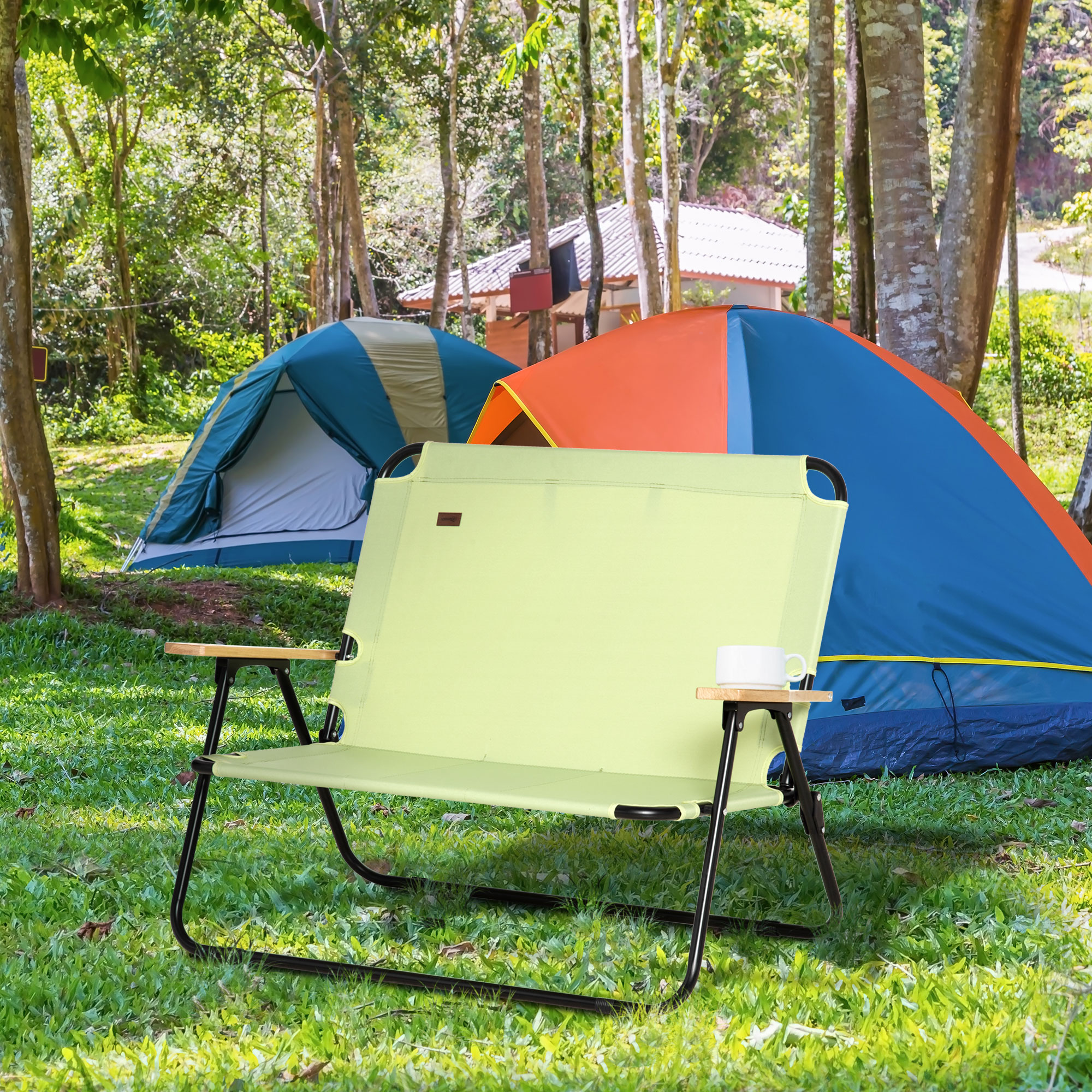 2-Sitzer Campingstuhl, klappbar, mit Getränkehalter, 141 x 67 x 80 cm, Grün