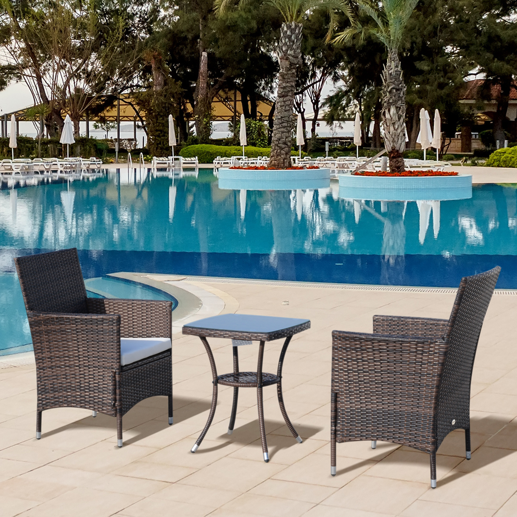 Polyrattan Gartenmöbel Set, Outdoor Lounge Balkonmöbel für 2 Personen, 3-teilig Sitzgruppe, 2 Stühle, Tisch Sitzkissen, Gartenlounge für Garten, Terrasse, Balkon, Braun