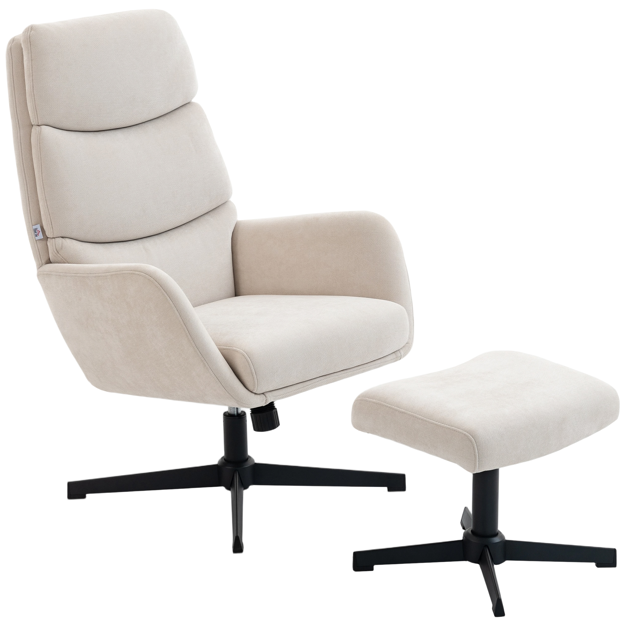 Polstersessel mit Fußhocker, Lounge-Sessel mit hoher Rückenlehne, Metallbasis, für Wohnzimmer, Schlafzimmer, Beige