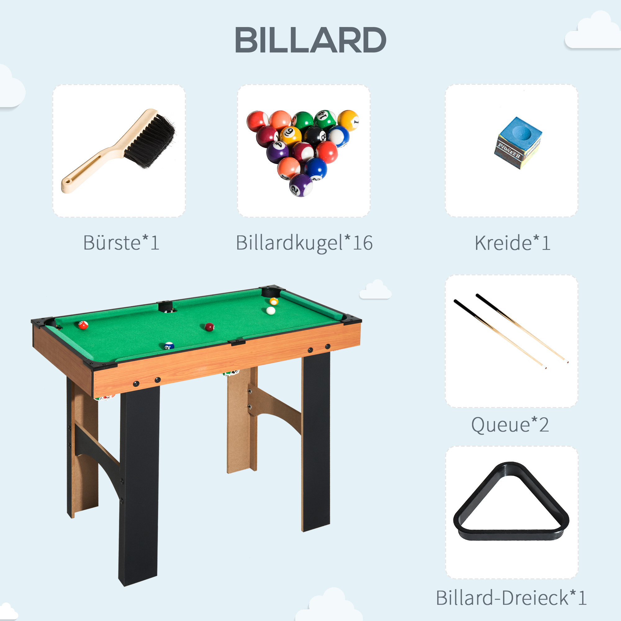 2-in-1 Tischkicker, Multispieltisch 4 in 1, kompakt, inkl. Spielaccessoires, 92 x 78 x 80 cm