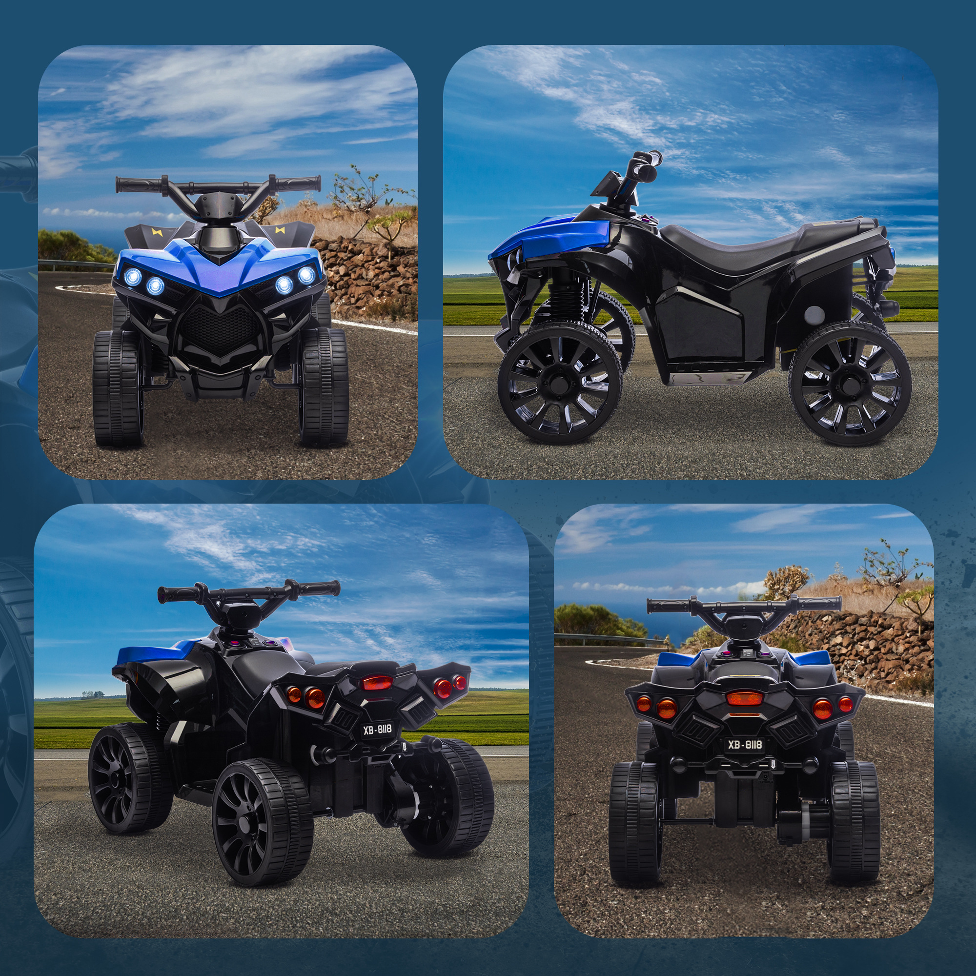 Kinder Quad Elektro 6V Kinderquad mit Vorwärts-, Rückwärtsfunktion, Musik, LED-Scheinwerfer Blau