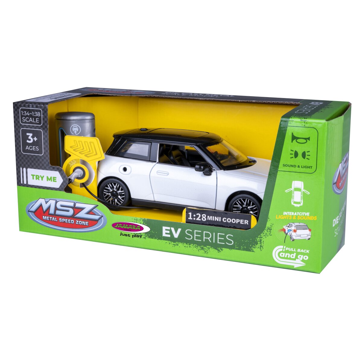 BMW Mini Cooper Diecast 1:28 weiß inkl. Knopfzellen