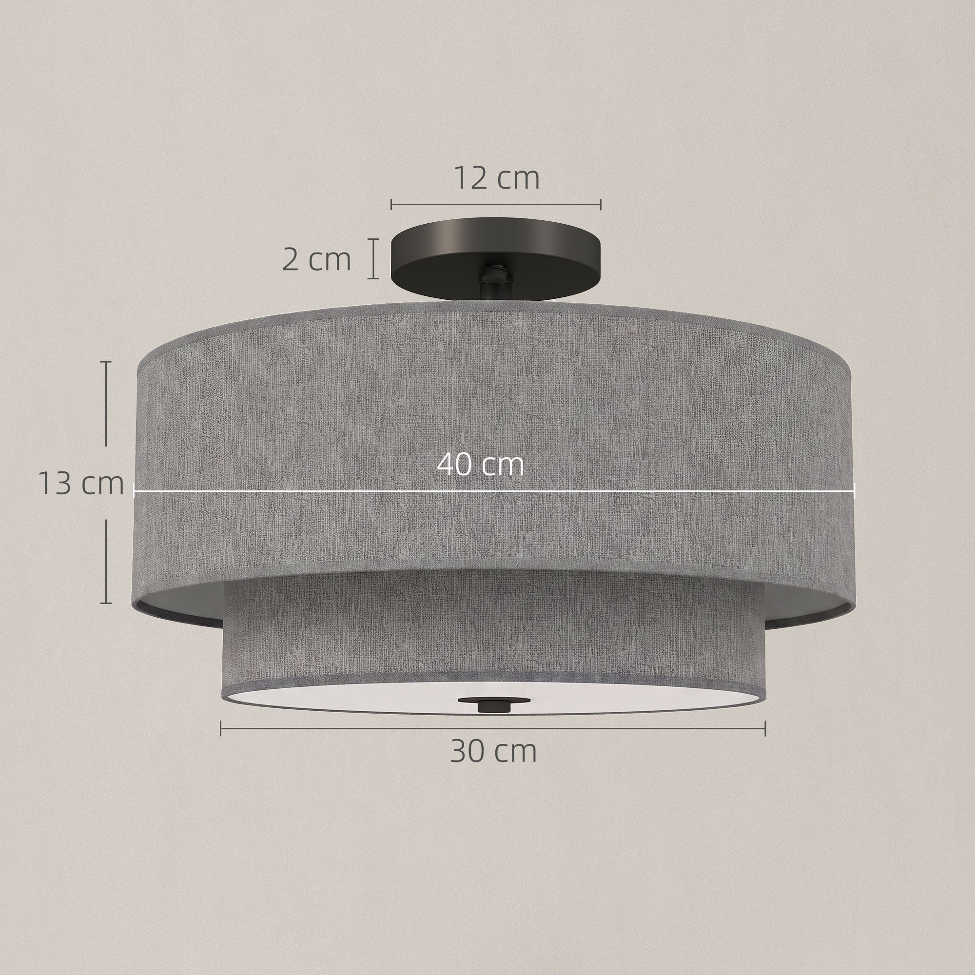 Deckenlampe, Hängeleuchte mit doppelten Schirmen in Leinenoptik, Taupe