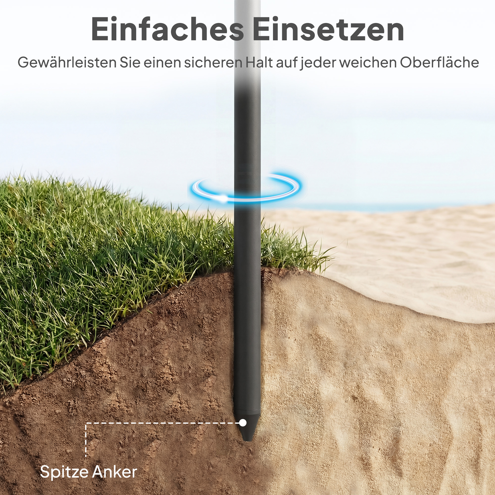 Sonnenschirm Strand Ø150 cm wasserabweisend faltbar Strandschirm mit Sandanker verstellbarer Neigung Tragetasche Blau