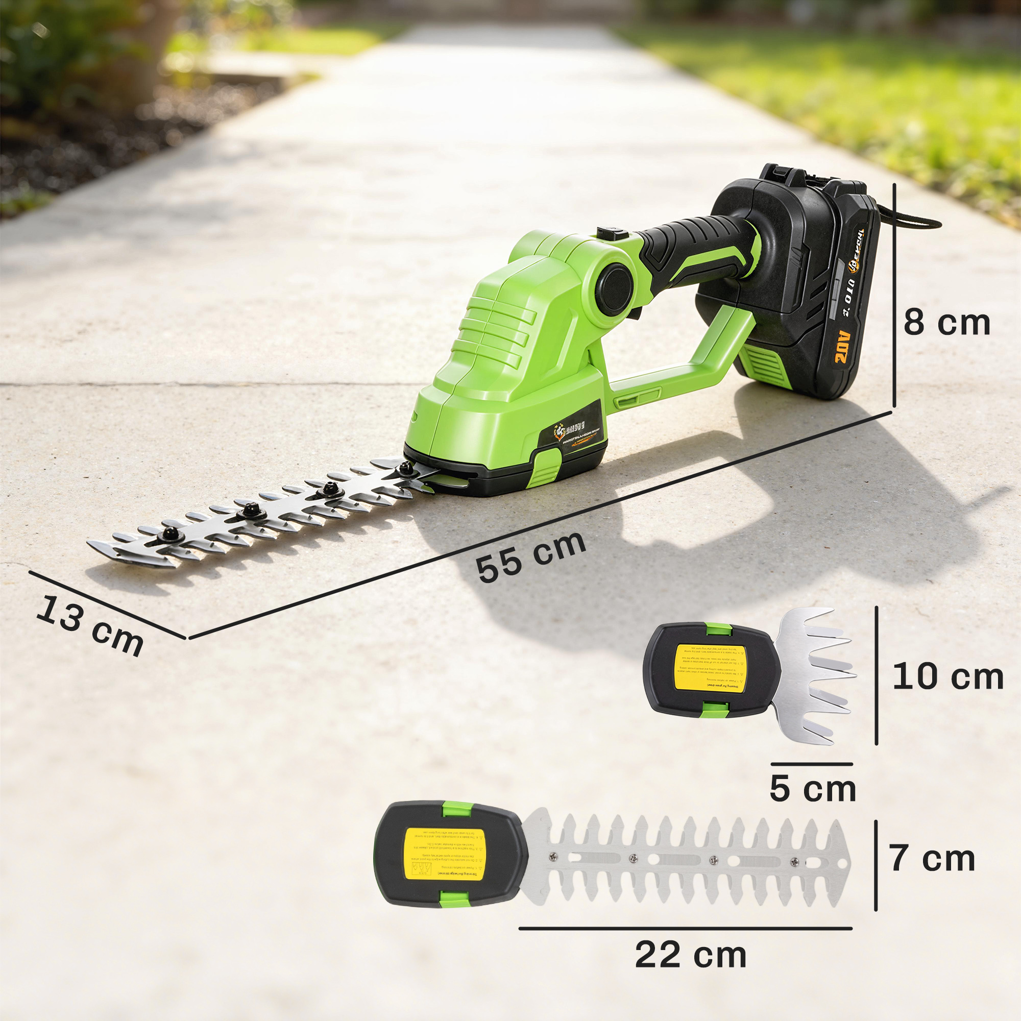2-in-1 Akku Heckenschere Elektrischer Hecken & Strauchschere mit 20/10cm Schnittlänge, Ladegerät