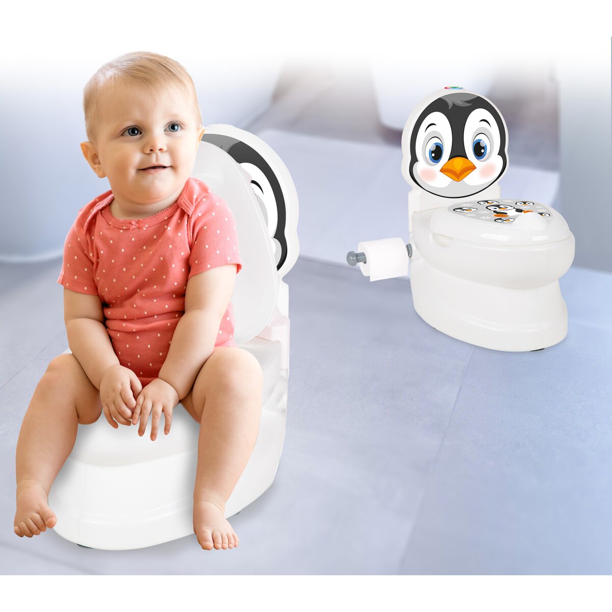 Meine kleine Toilette Pinguin mit Spülsound und Toilettenpapierhalter