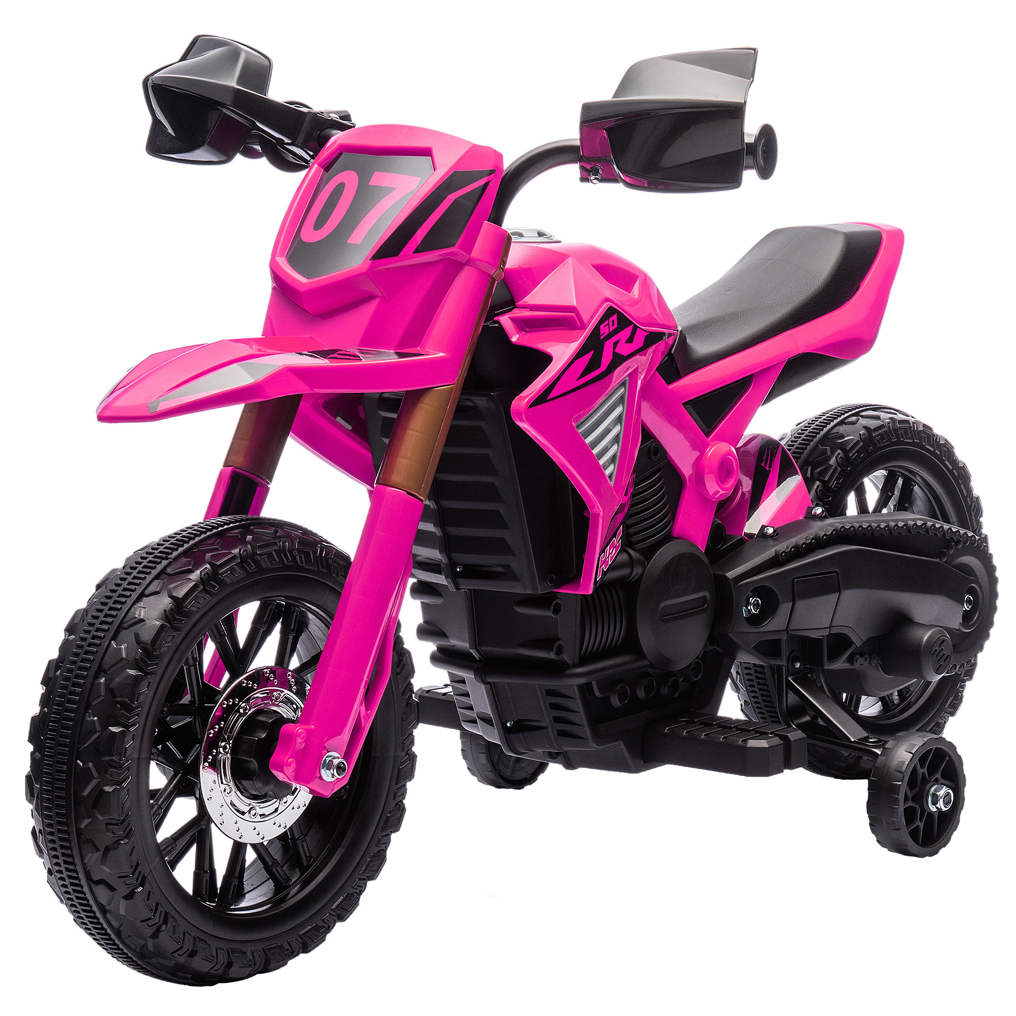 Elektro-Motorrad für Kinder, 12V Kindermotorrad mit Stützrädern, Kinderfahrzeug mit Hupe und Startgeräusch, 3 km/h, Rosa