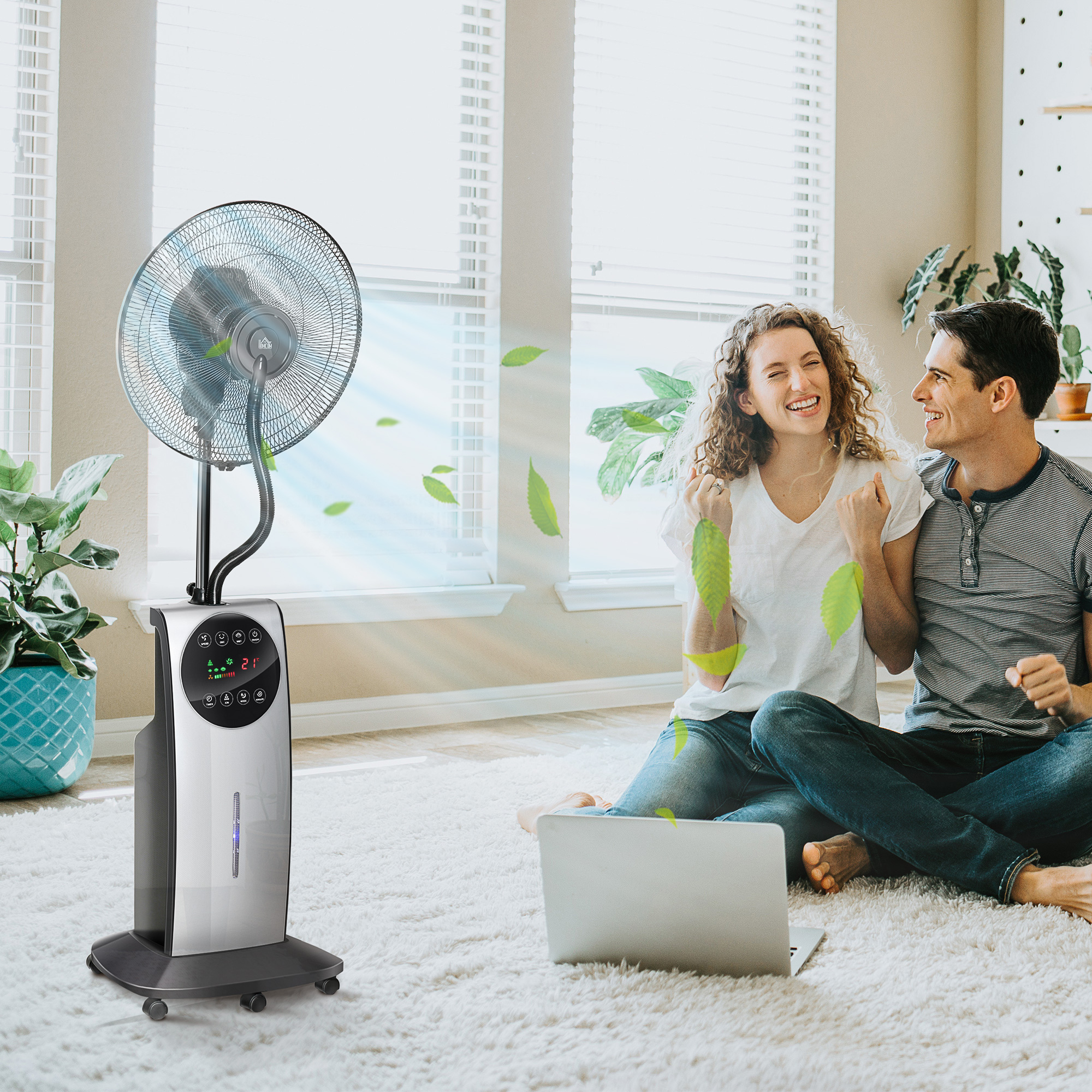 2-in-1 Ventilator, LED-Display, Timerfunktion, Ø 44,5 x 135H cm, Silber + Schwarz