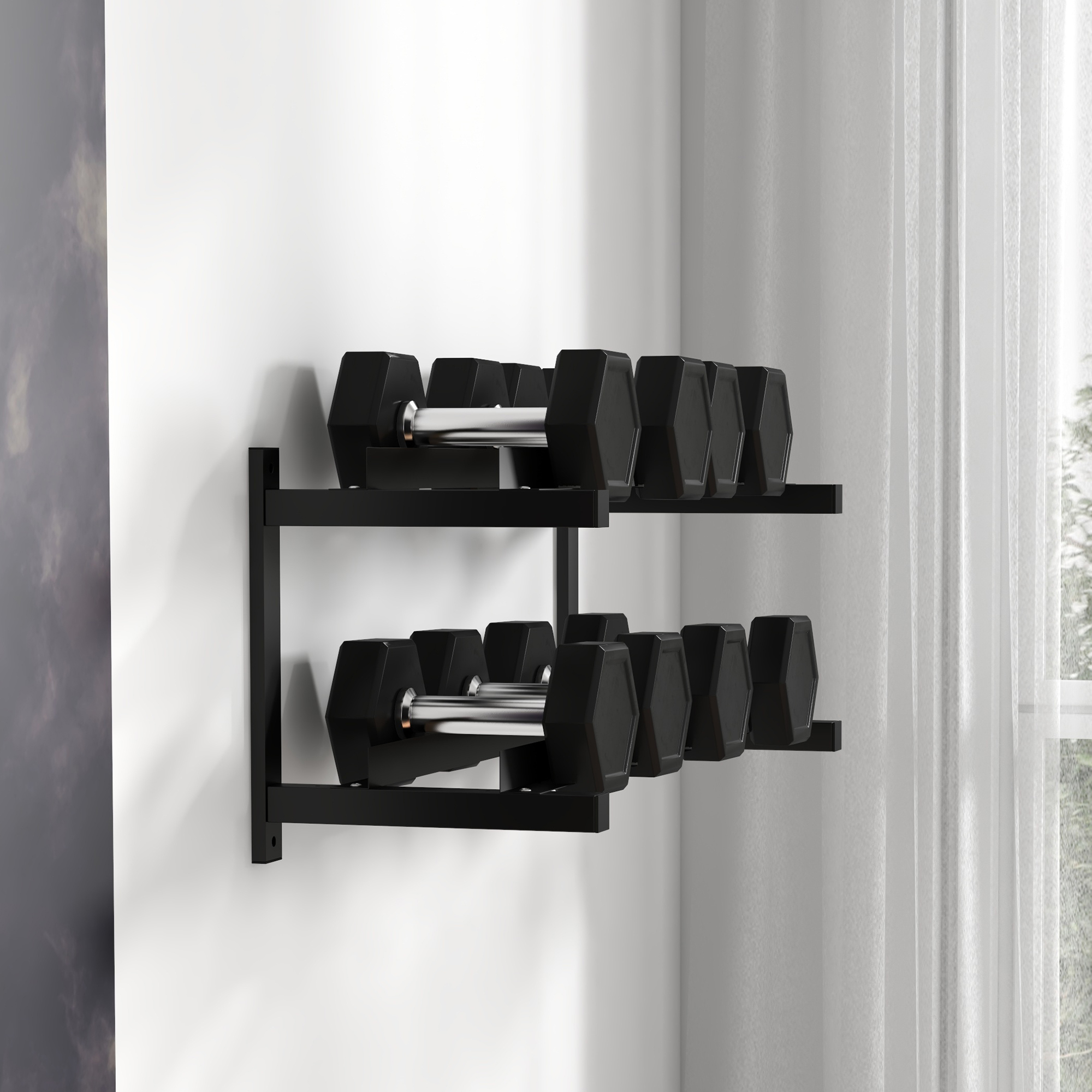 Hantelständer, Hantelgestell, 2 Etagen, bis 70 kg, Stahl, 98x40x35 cm, Schwarz