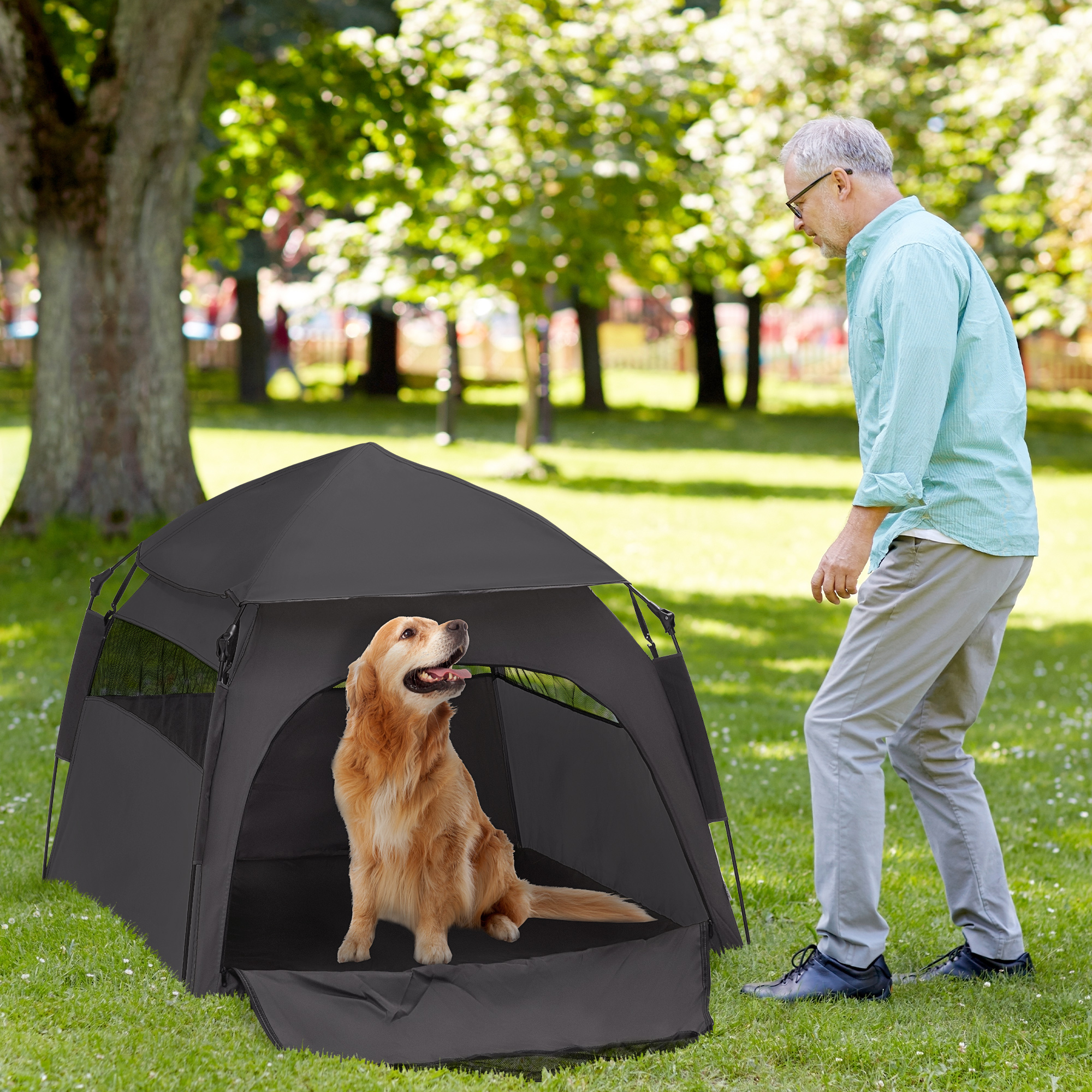 Haustierzelt, Hundezelt, klappbar, wetterbeständig, Hundehütte, für große Hunde, Schwarz