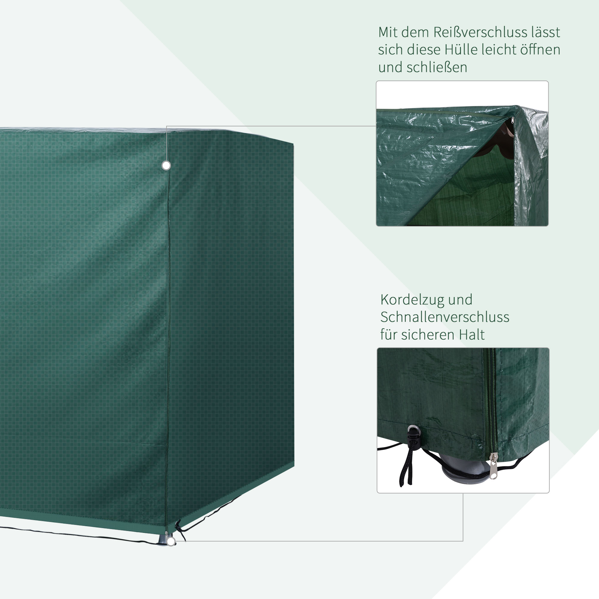 Hollywoodschaukel Abdeckung 3 Sitzer, Wasserdicht Winterfest Schutzhülle für Gartenschaukel, Winddicht UV-Beständig Abdeckplane für Gartenmöbel, Hängesessel, 215 x 155 x 150 cm Grün