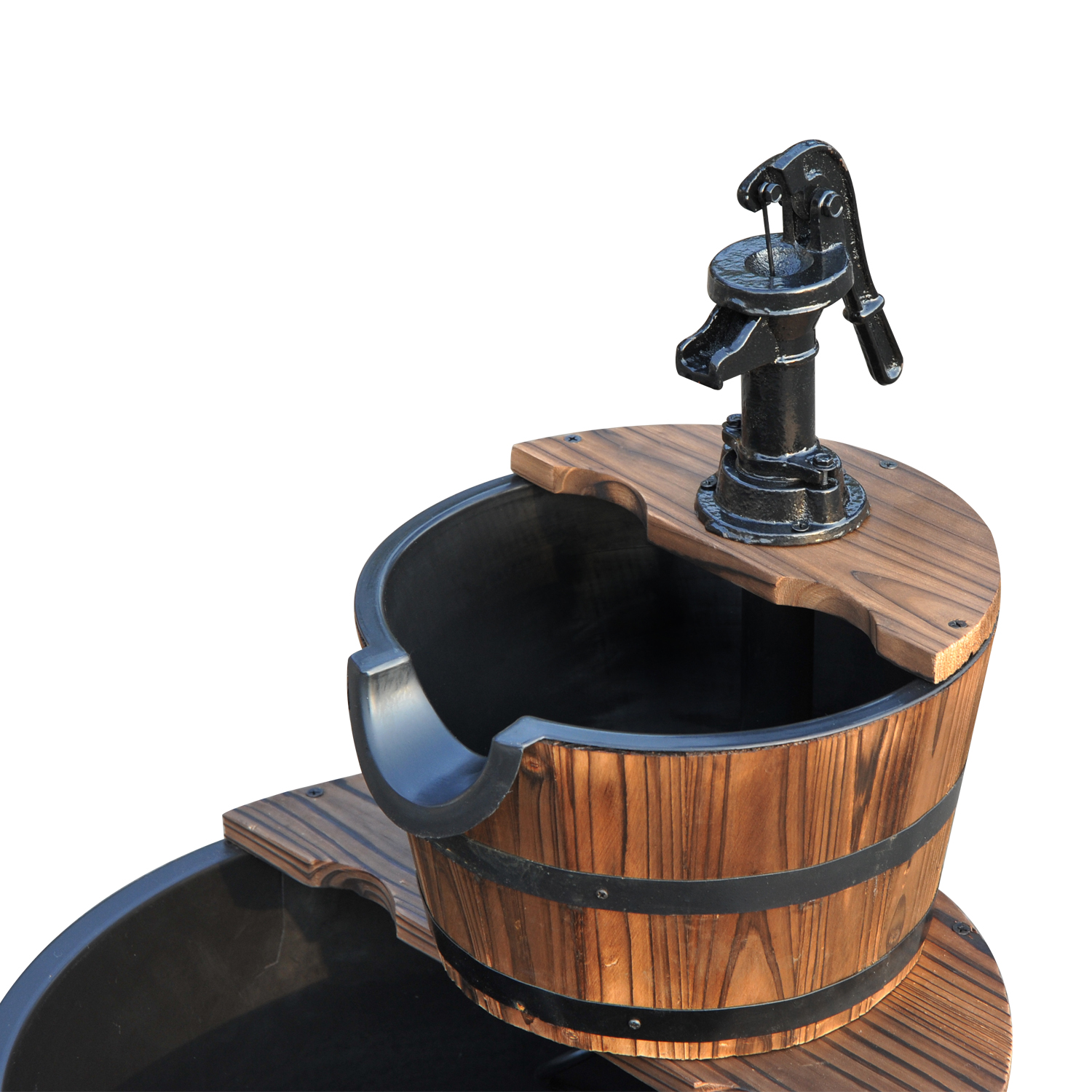 Kaskadenbrunnen 2-stufig Gartenbrunnen Zierbrunnen Zimmerbrunnen Wasserspiel Wasserfall Wasserpumpe Tannenholz Dunkelbraun 44,5 x 44,5 x 58,5 cm