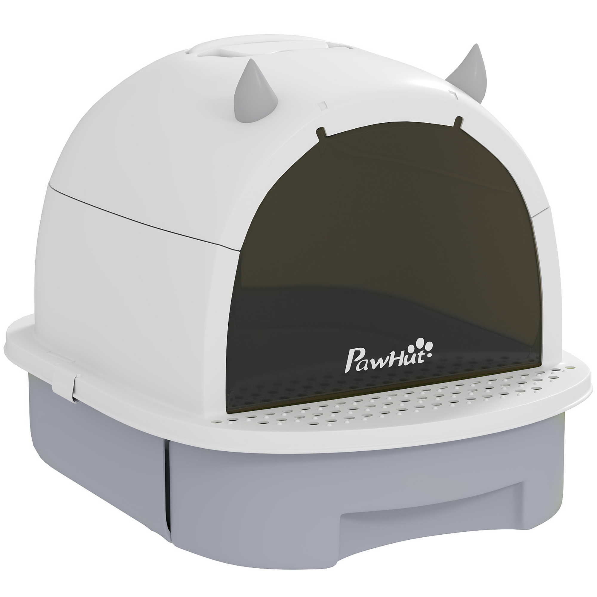 Katzenklo mit Deckel Katzentoilette mit Schaufel Bodenschublade Eingangspedal für Katzen bis 5 kg 40,5x52x39 cm Grau