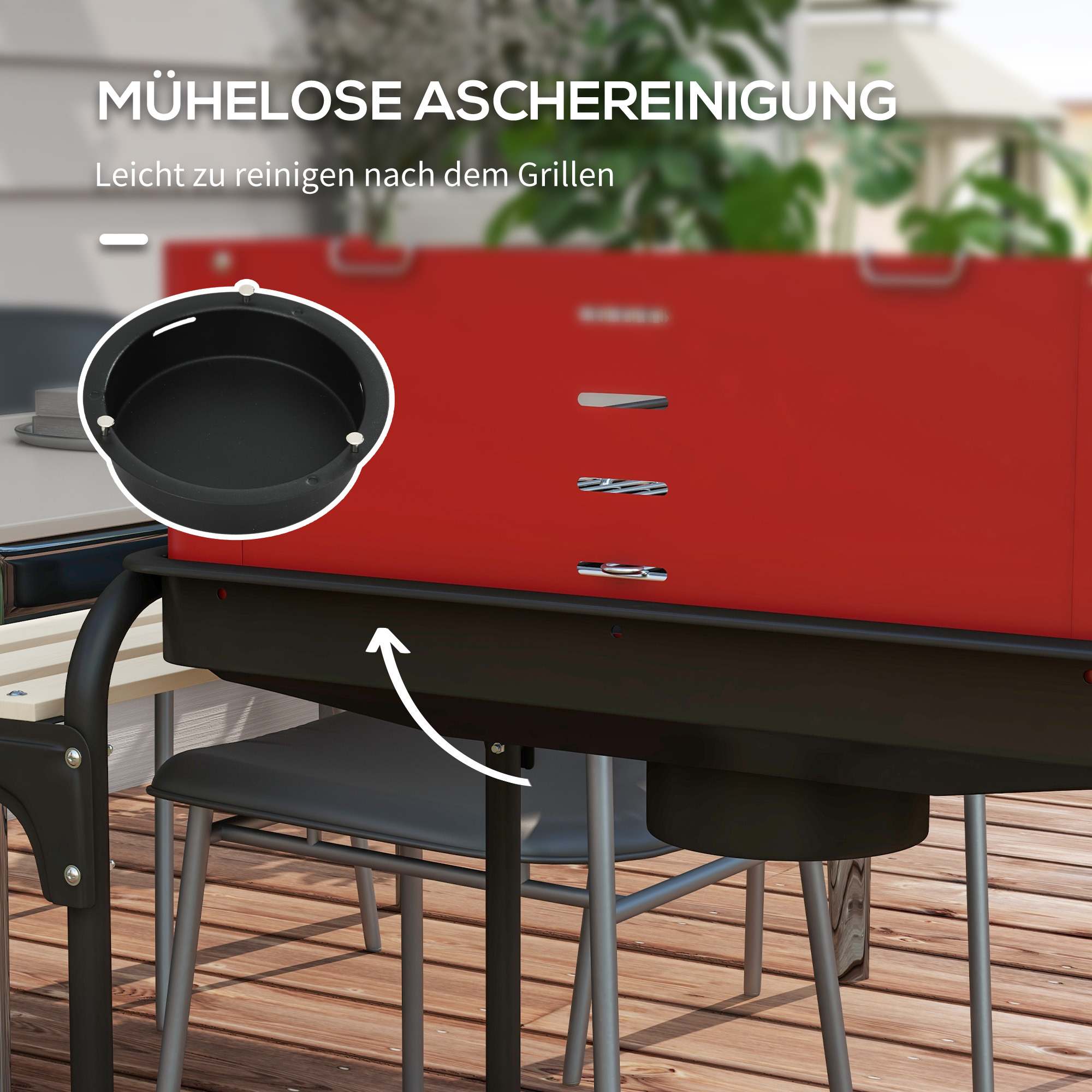 Holzkohlegrill aus Metall BBQ Smoker mit Räder, höheverstellbar Grillrost, Holzablage 103x47x95 cm Rot
