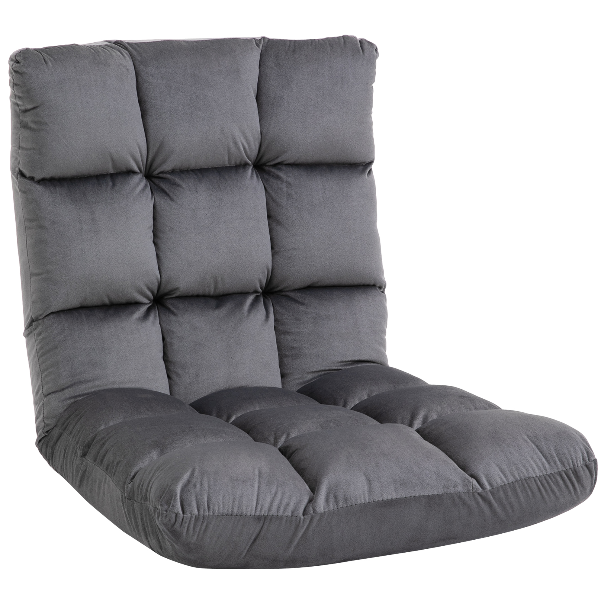 Sessel Gästematratze Bodensessel, verstellbare Rückenlehne, Velouroptik, 55 cm x 71 cm x 53,5 cm, Grau