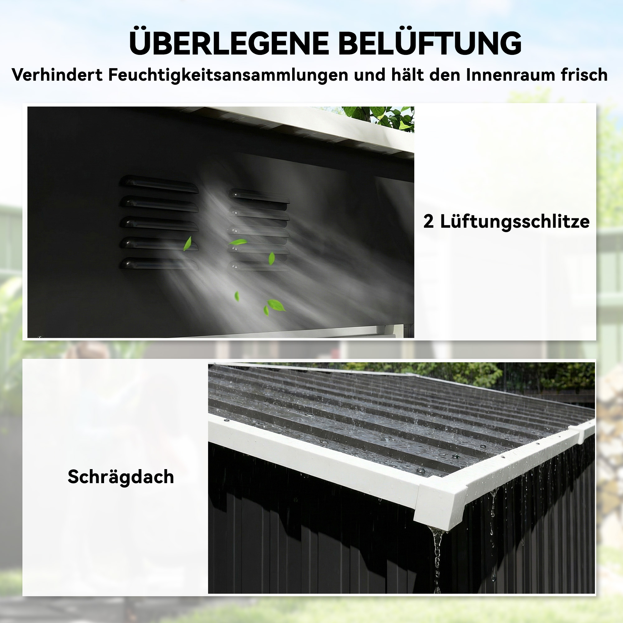 Metall Gerätehaus 1,37 m², abschließbar Geräteschuppen mit Lüftung Pultdach Handschuhen, 163 x 90 x 179 cm