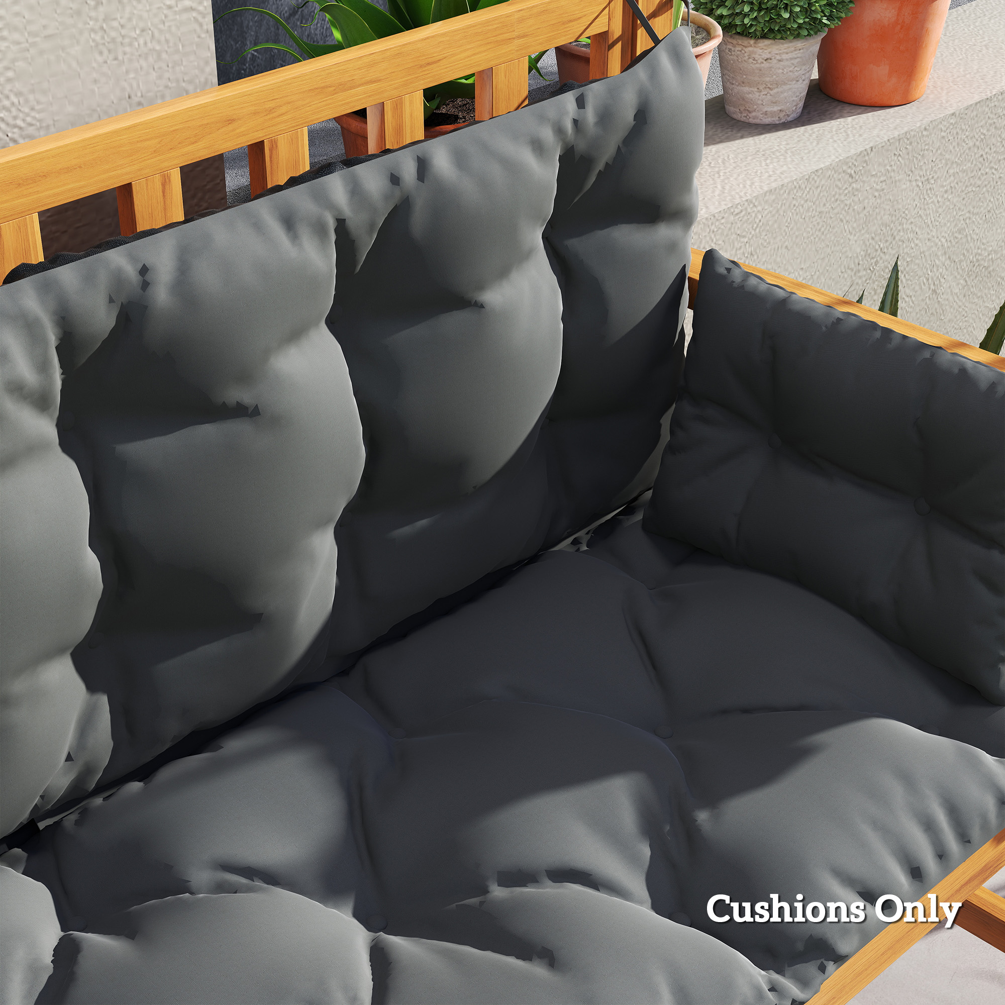 Outdoor-Kissen-Set für Bank oder Hollywoodschaukel, zweifarbig, Polyester, Schaumstoff, 180 x 110 x 8 cm, Dunkelgrau