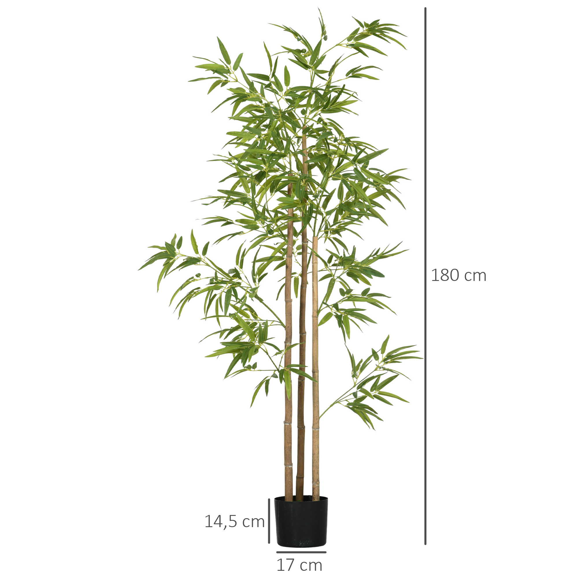 Kunstpflanze, Bambus, 3 Stämme, 830 Blätter, pflegeleicht, 180 cm, Zementtopf