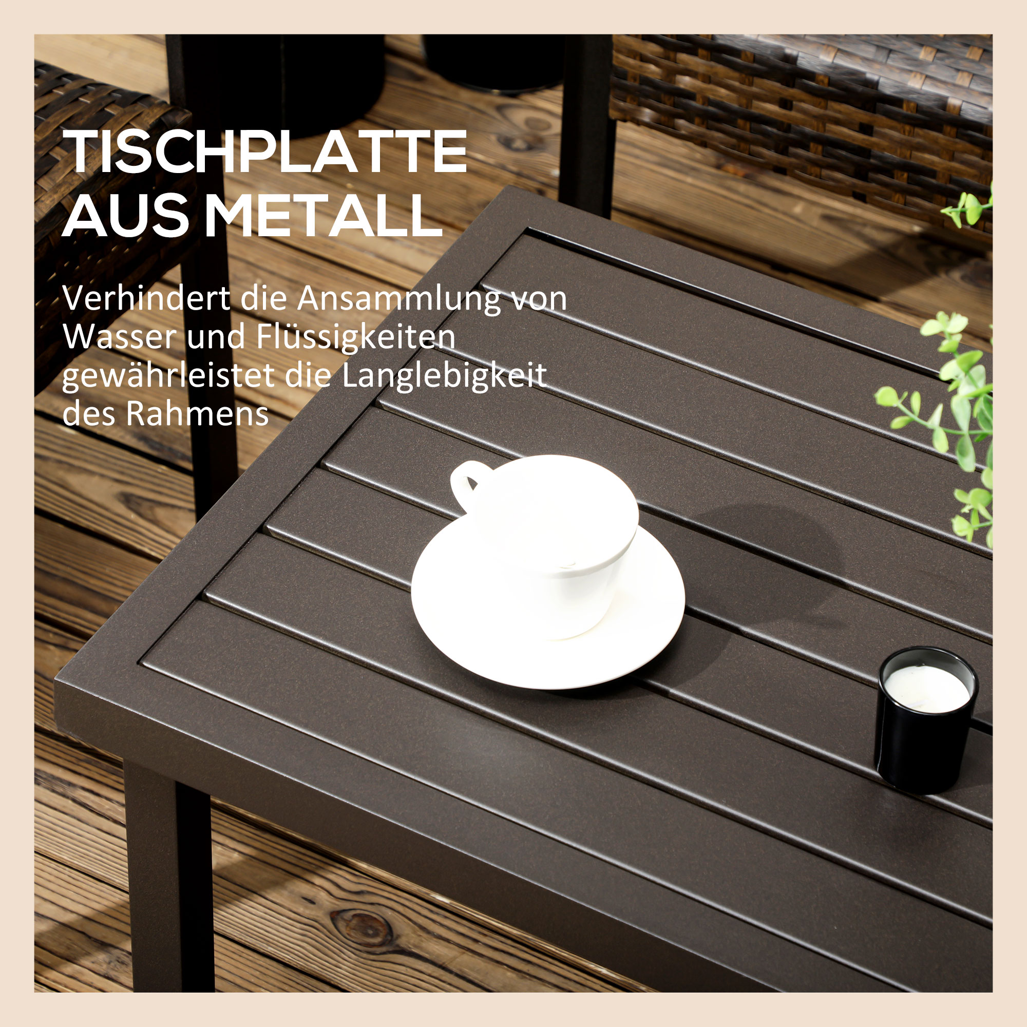 Gartentisch, Beistelltisch, Stahlrahmen, braun, 91 x 51 x 46 cm