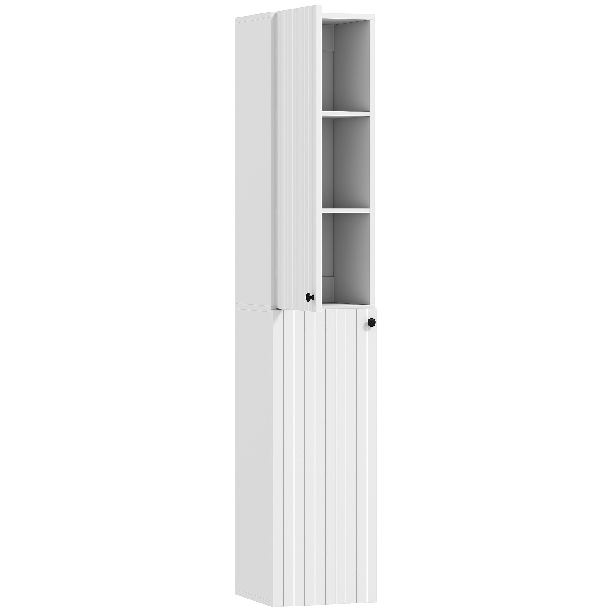 Wandmontierter Badezimmerschrank, lackierte Oberfläche, 6 Regale, MDF, Weiß