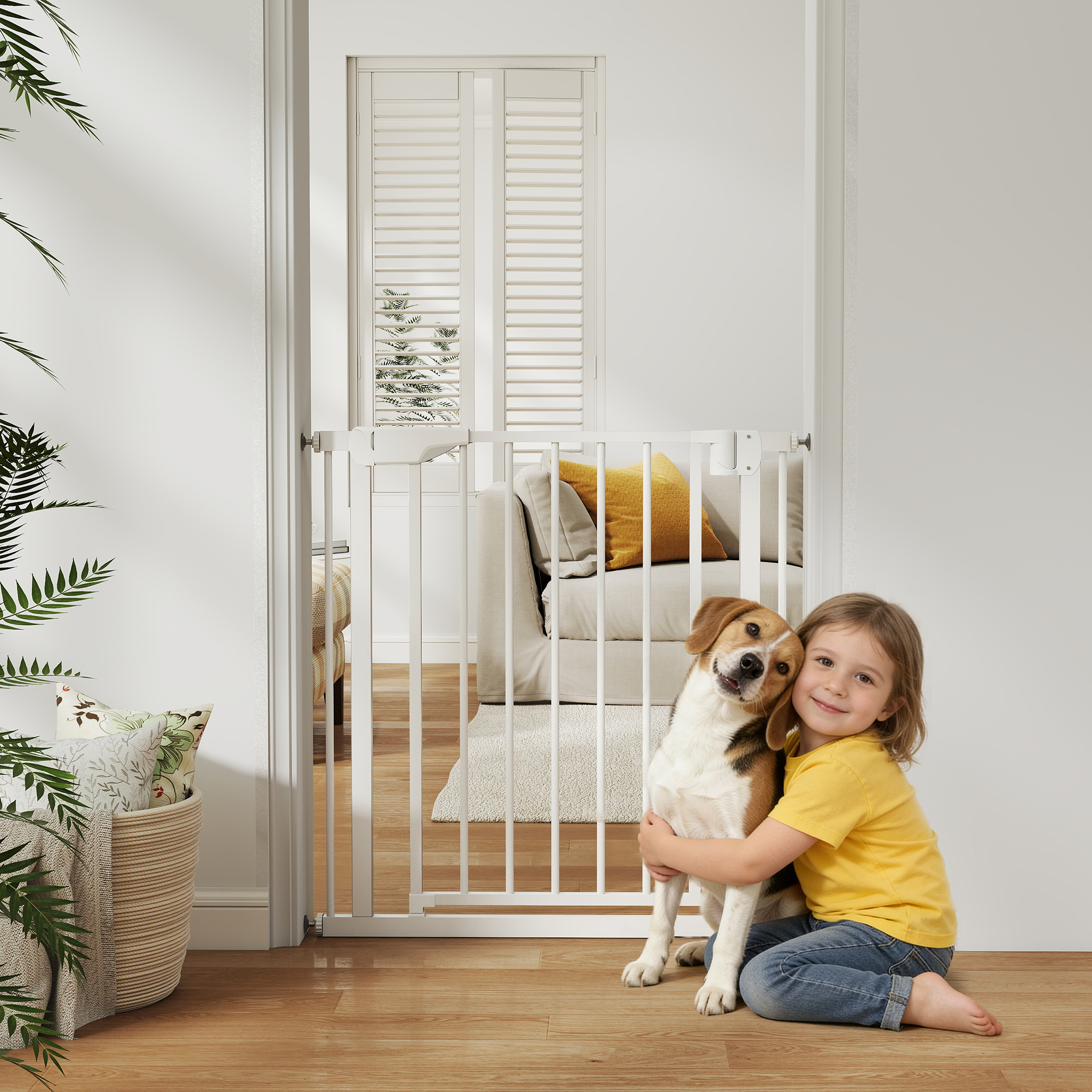 Treppenschutzgitter Absperrgitter ohne Bohren mit automatische Schließung für Kinder Küche Treppe 76-82 x 76 cm Weiß